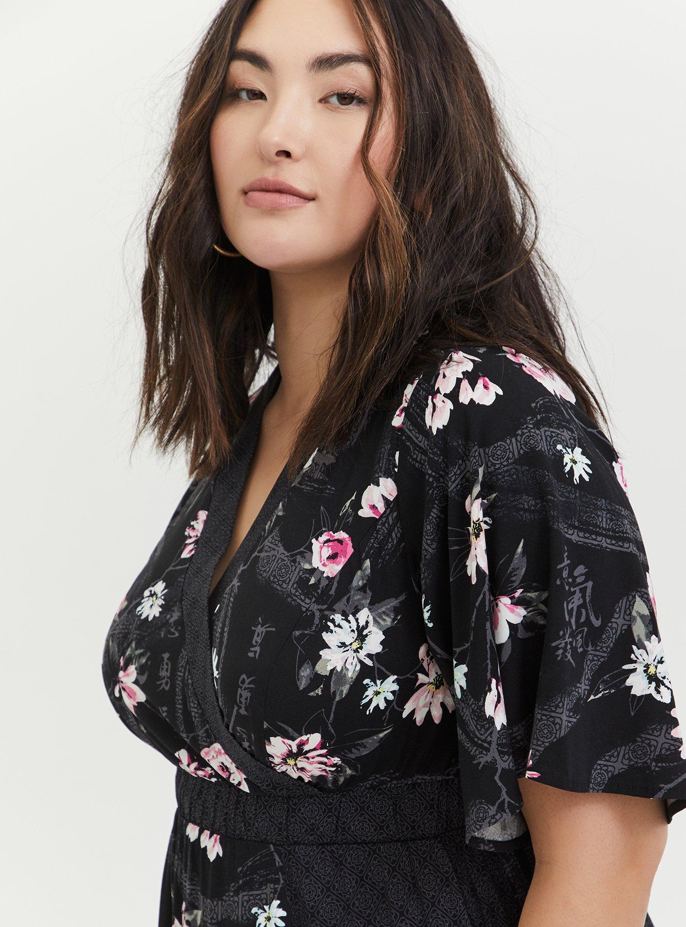Disney Mulan Black Floral Surplice Maxi Dress, BLACK FLORAL, alternate