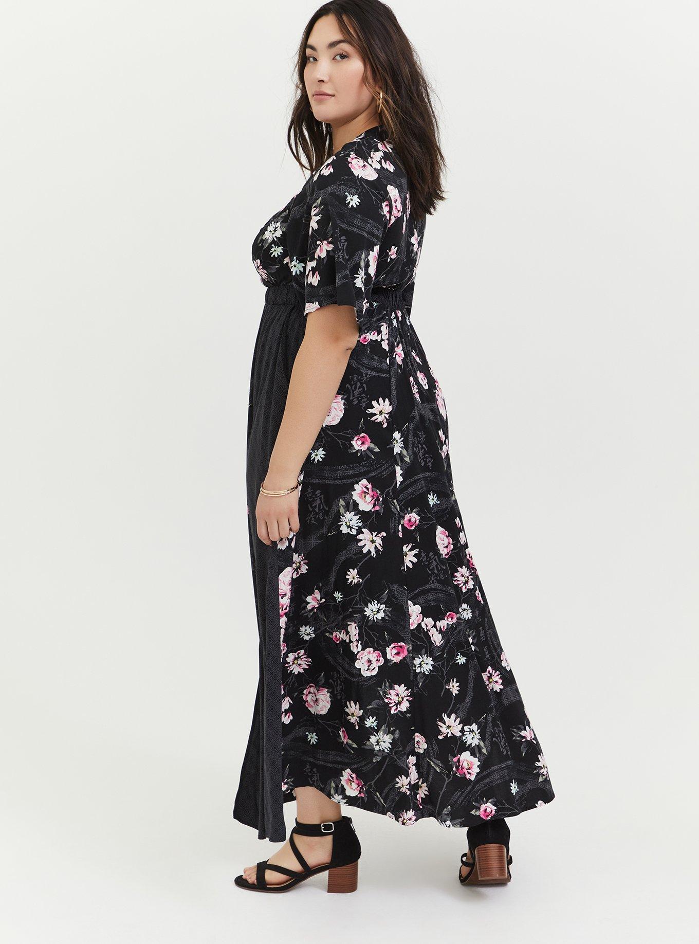 Disney Mulan Black Floral Surplice Maxi Dress, BLACK FLORAL, alternate