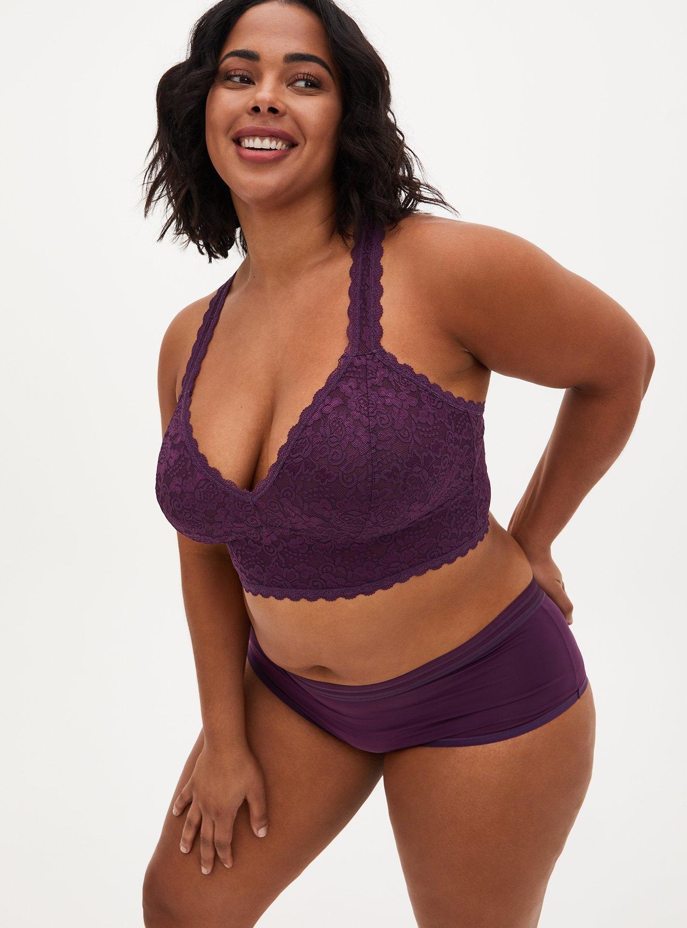 Dark Purple Lace Racerback Bralette, PLUM PURPLE, alternate
