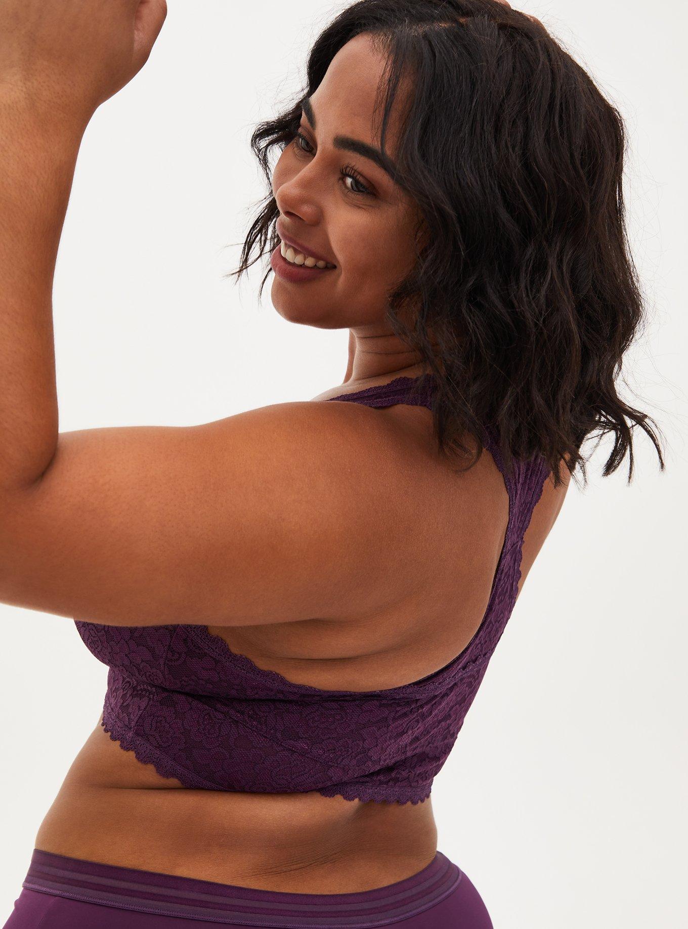 Dark Purple Lace Racerback Bralette, PLUM PURPLE, alternate