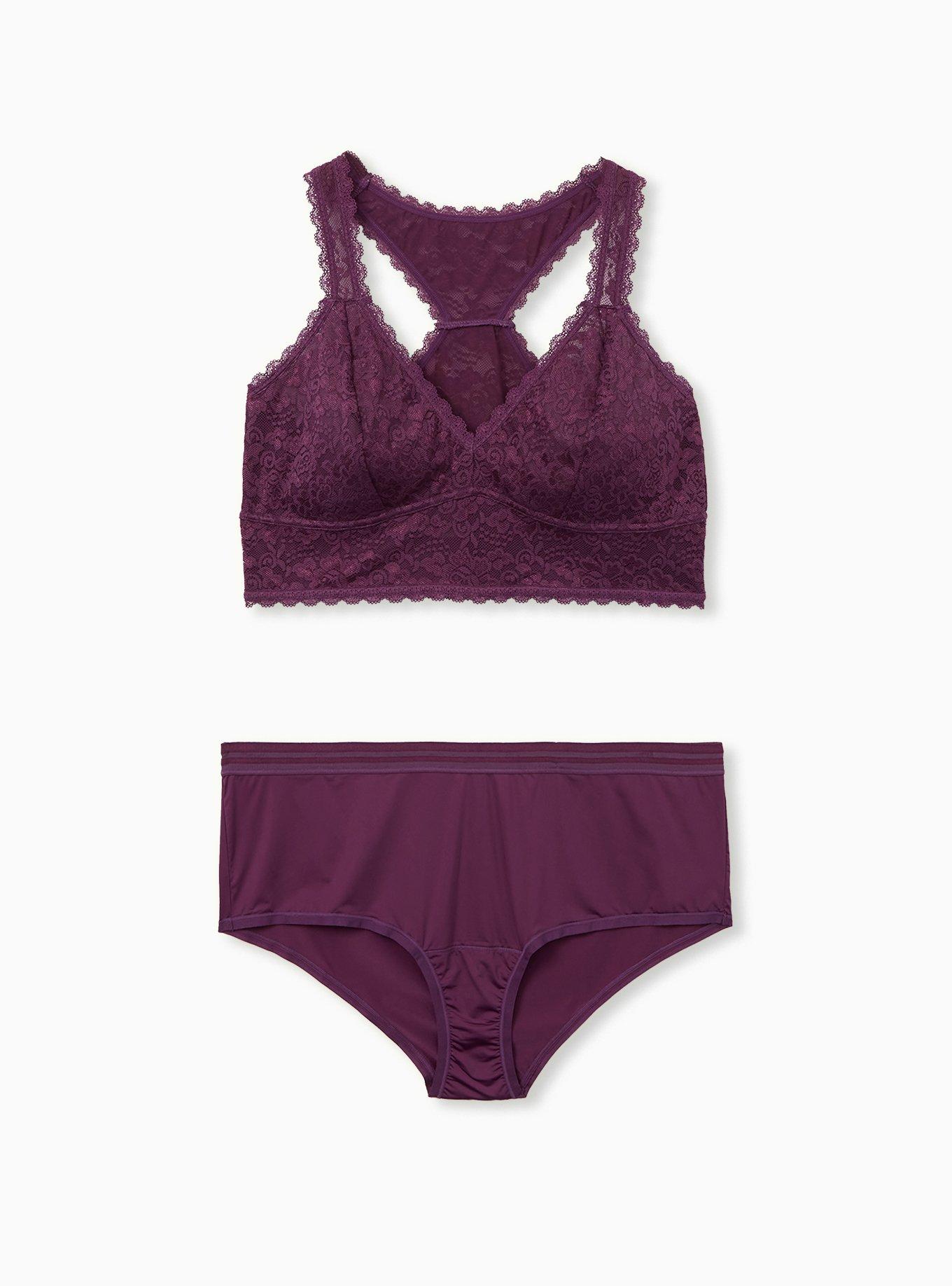 Dark Purple Lace Racerback Bralette, PLUM PURPLE, alternate