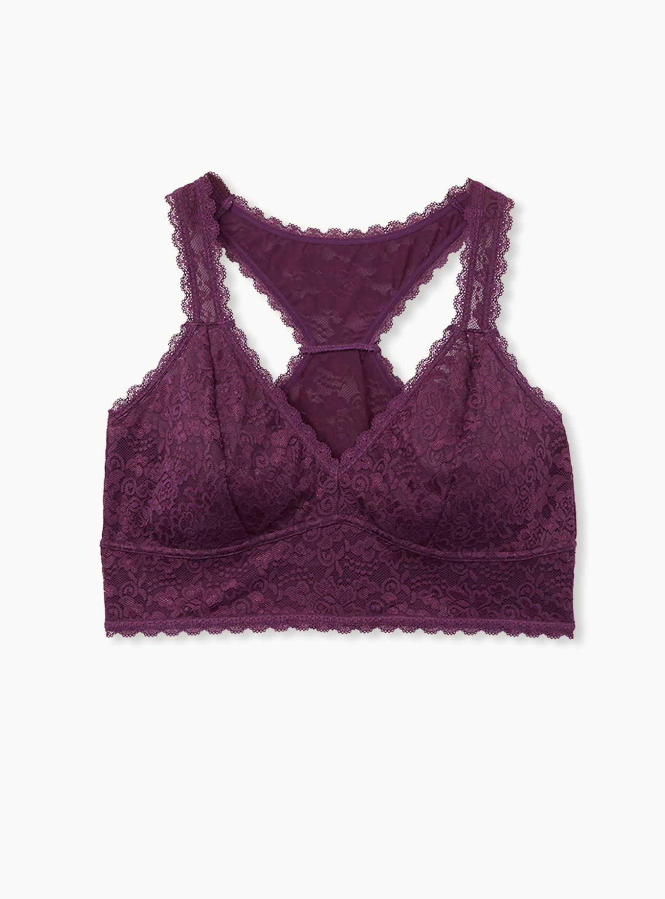 Dark Purple Lace Racerback Bralette, PLUM PURPLE, hi-res