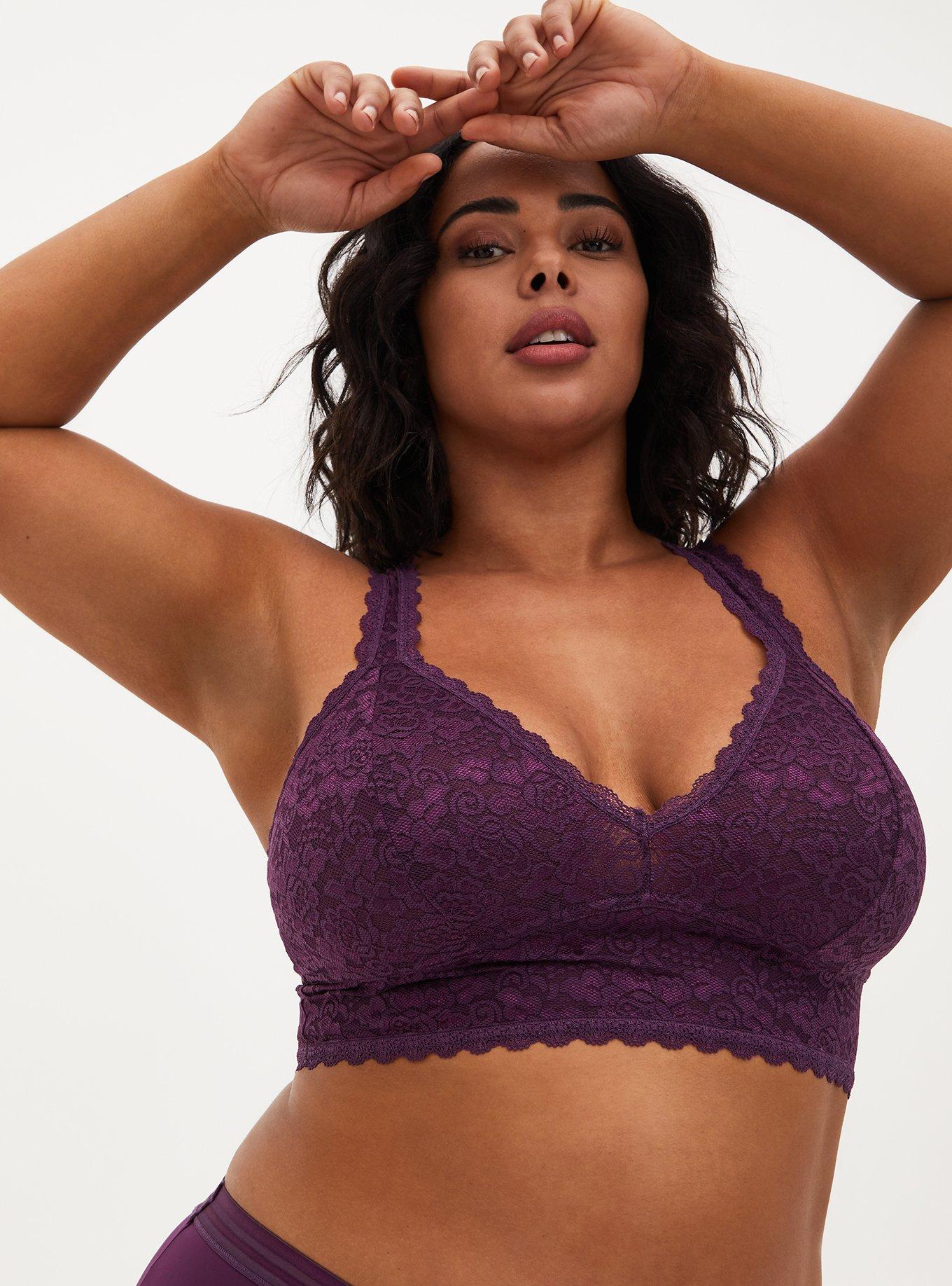 Plus Size Cropped Triangle Bralette Lace Fuchsia Torrid, 45% OFF