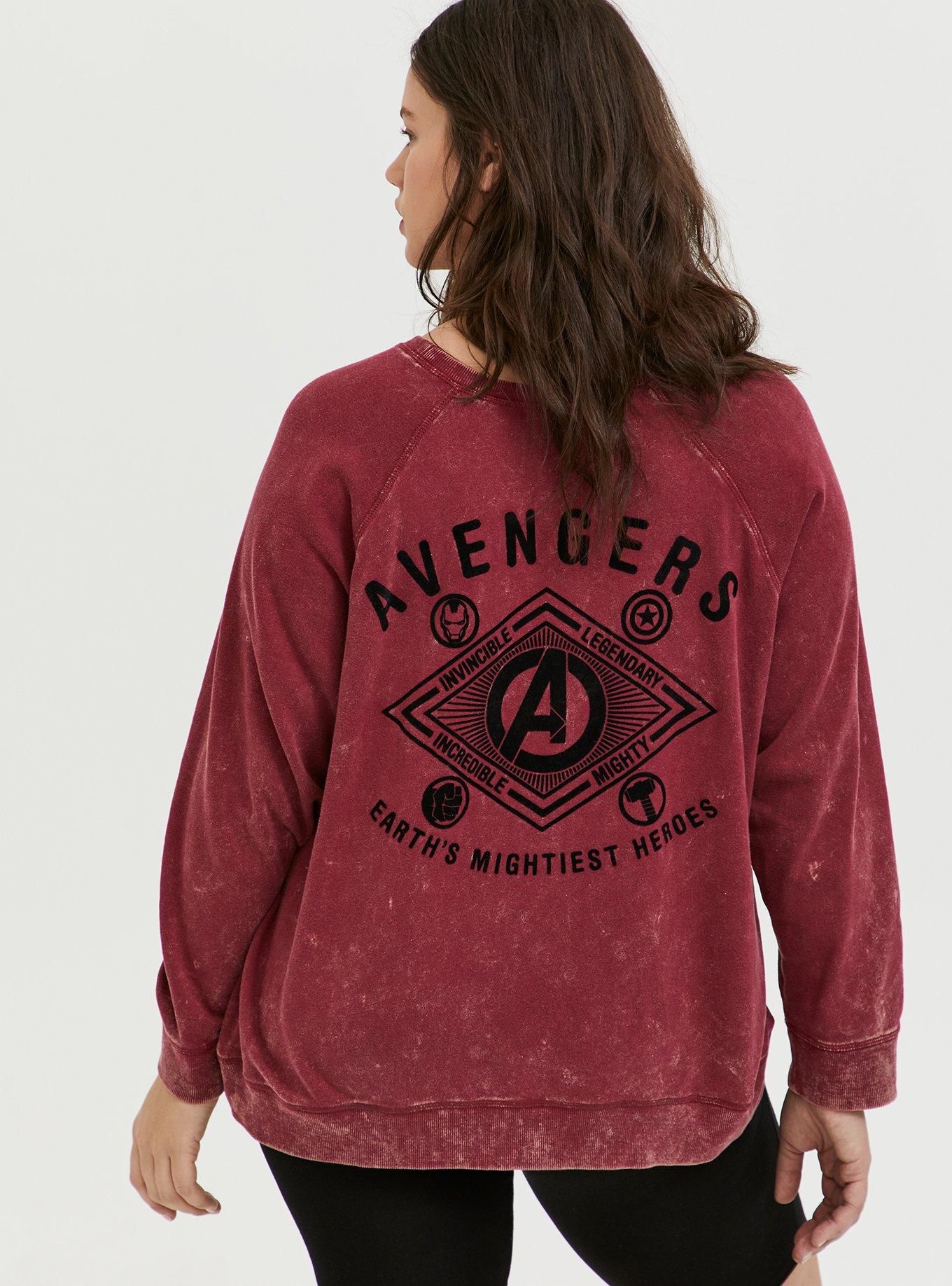 Her Universe Marvel Avengers Red Mineral Wash Crew Sweatshirt , TIBETAN RED, alternate