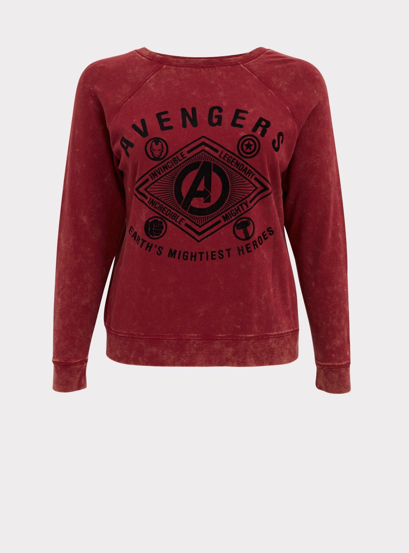 Her Universe Marvel Avengers Red Mineral Wash Crew Sweatshirt , TIBETAN RED, hi-res