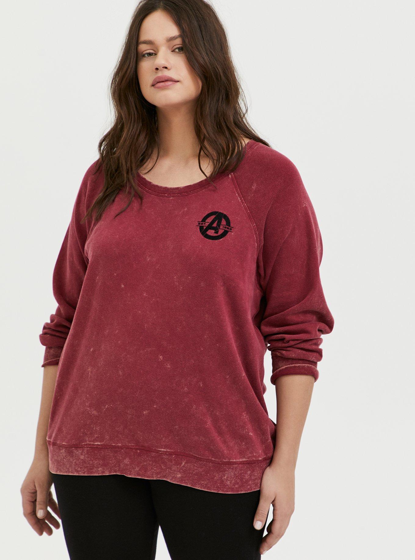 Her Universe Marvel Avengers Red Mineral Wash Crew Sweatshirt , TIBETAN RED, hi-res