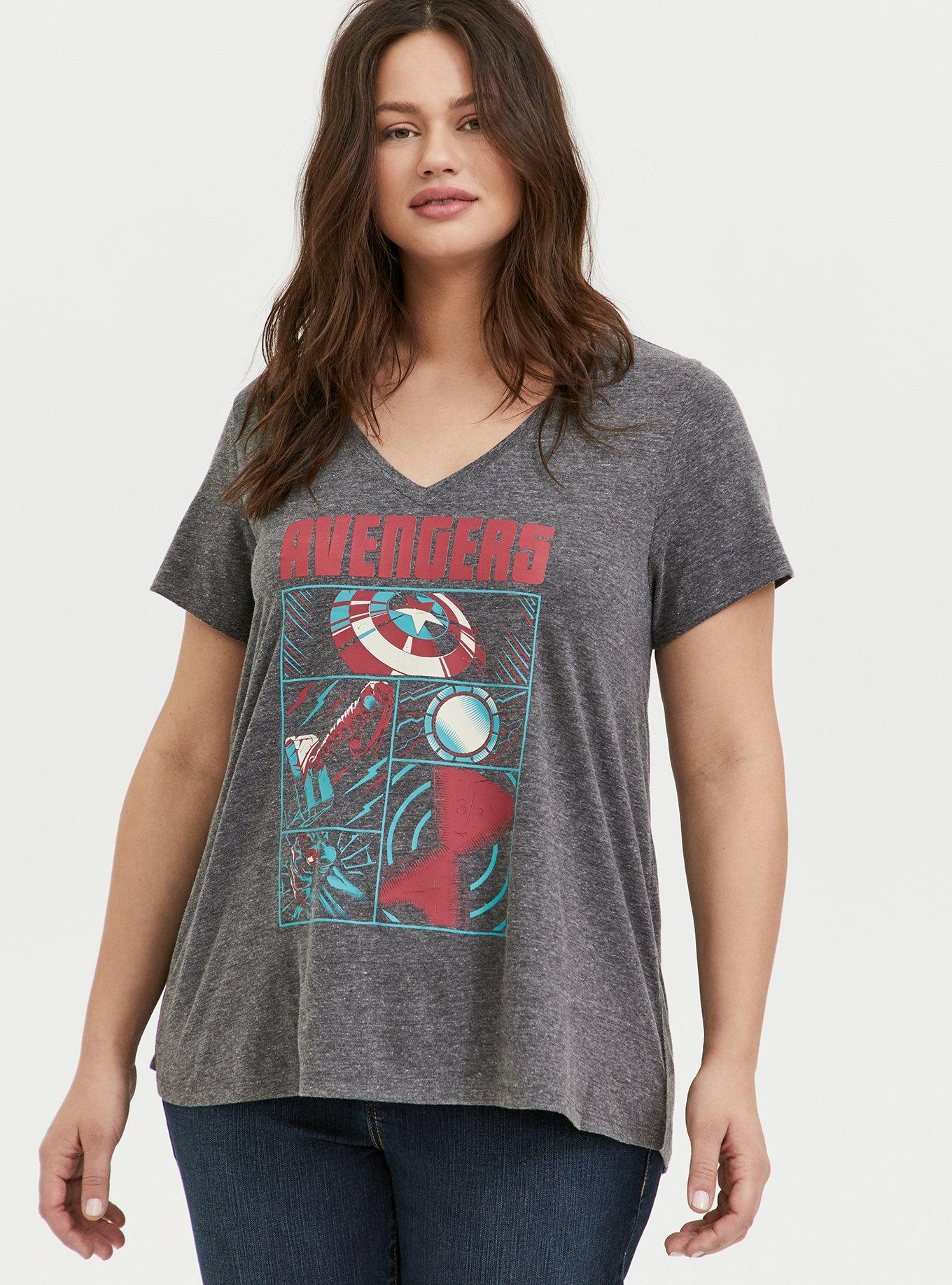 Plus Size Her Universe Marvel Avengers Hi-Lo Heather Grey Top, MEDIUM HEATHER GREY, hi-res