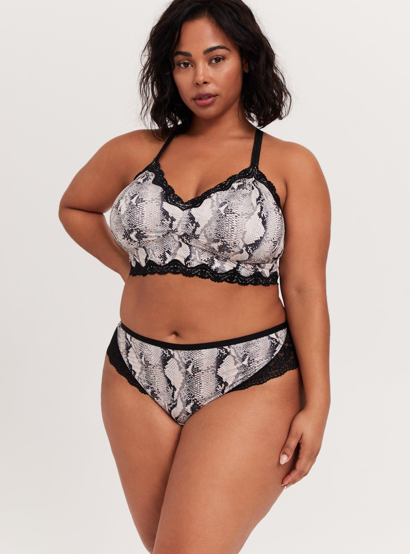 Black Snakeskin Print Microfiber & Lace Back Hipster Panty, ELECTRIC SNAKE, alternate