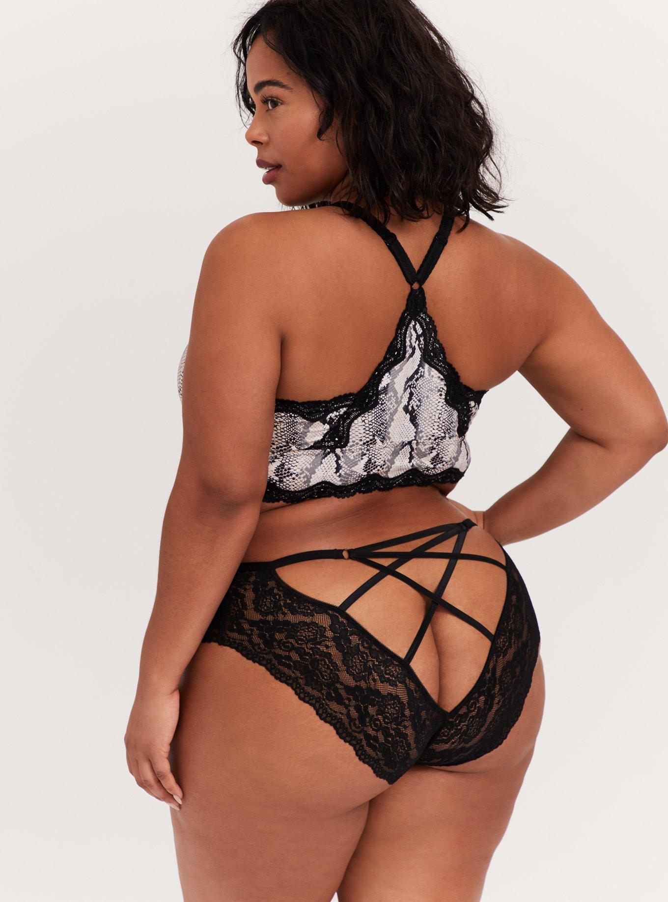 Plus Size - Black Snakeskin Print Microfiber & Lace Back Hipster Panty -  Torrid