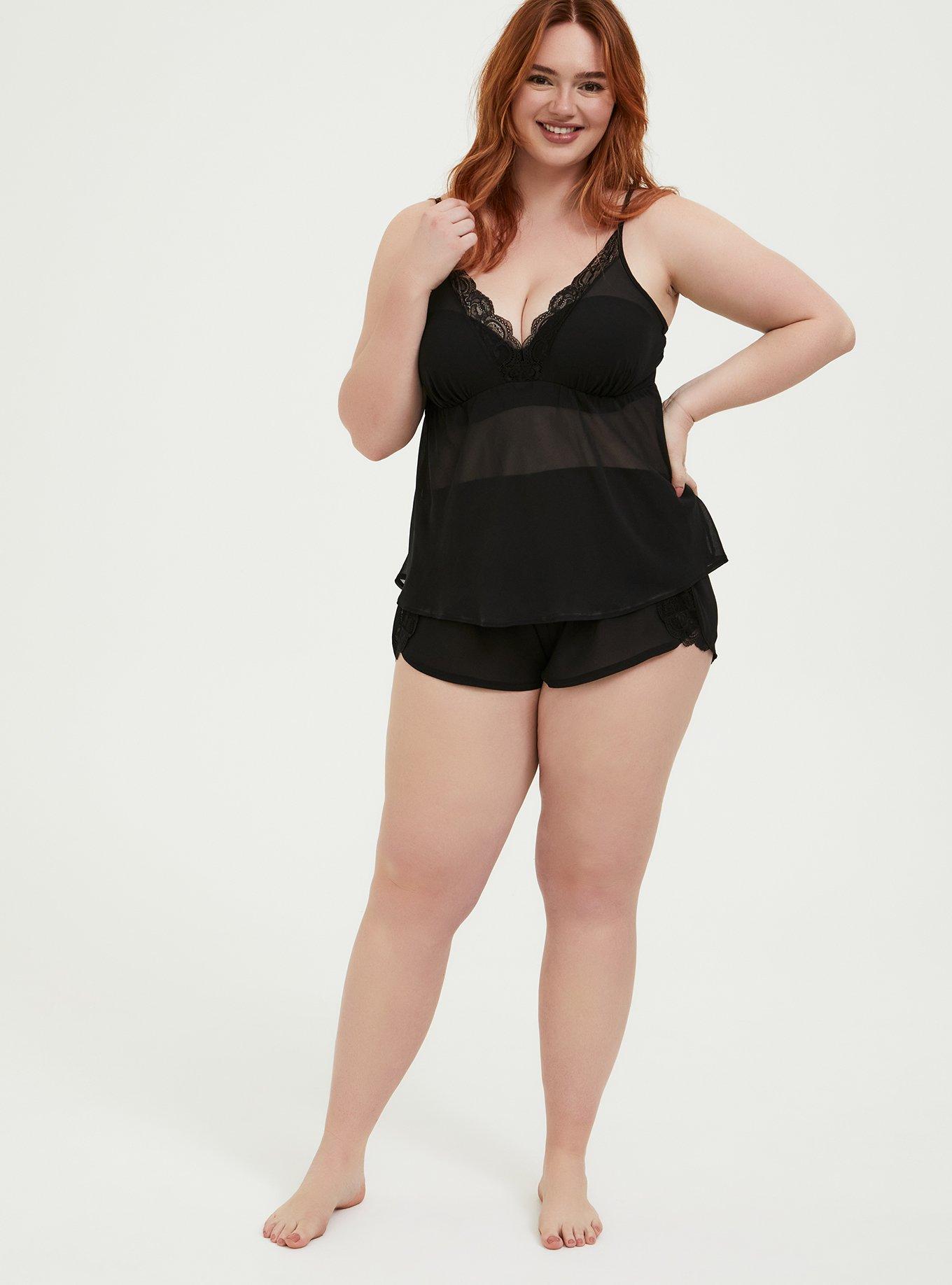 Chiffon And Lace Trim Sleep Cami, RICH BLACK, alternate