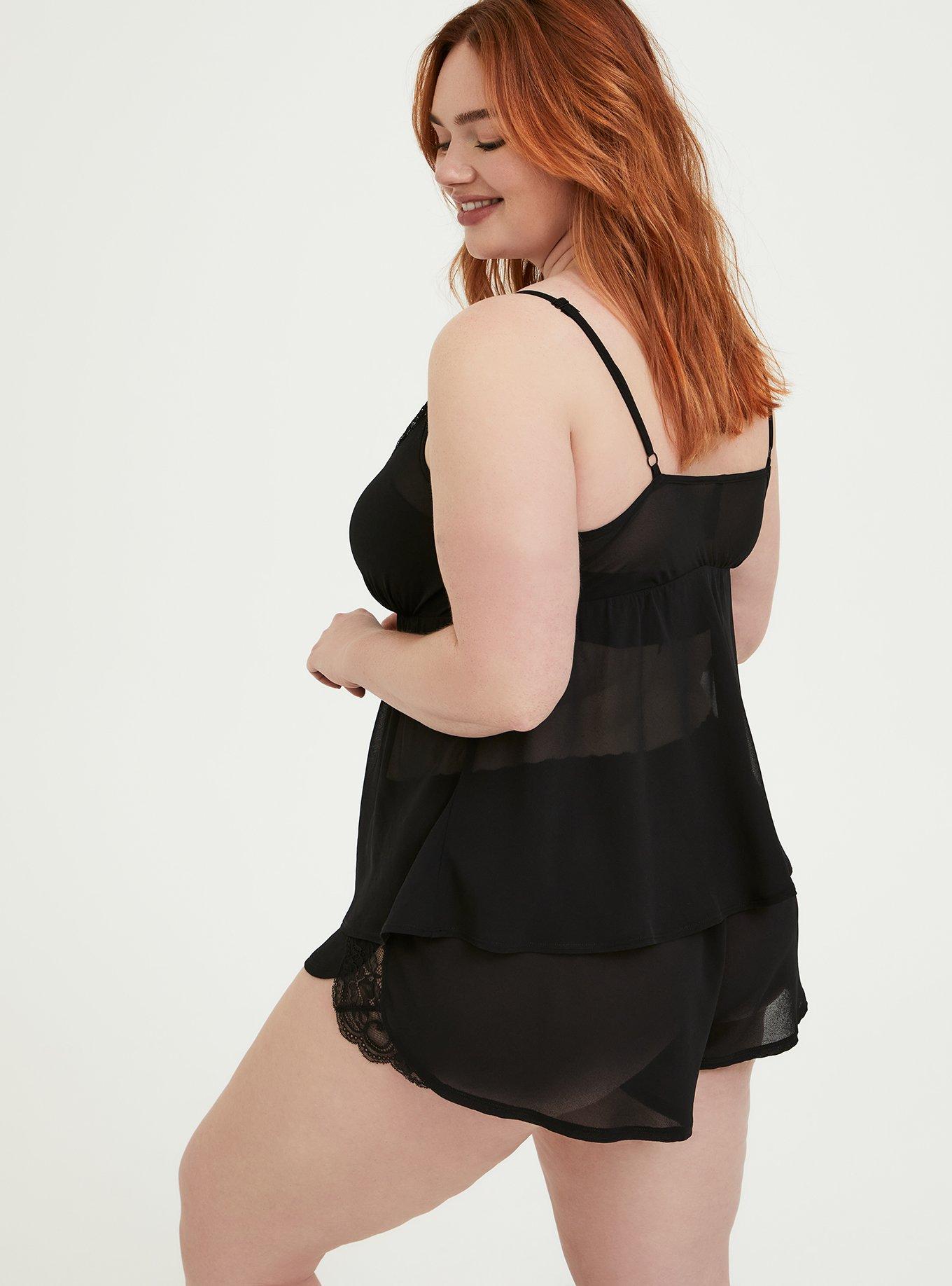 Chiffon And Lace Trim Sleep Cami, RICH BLACK, alternate