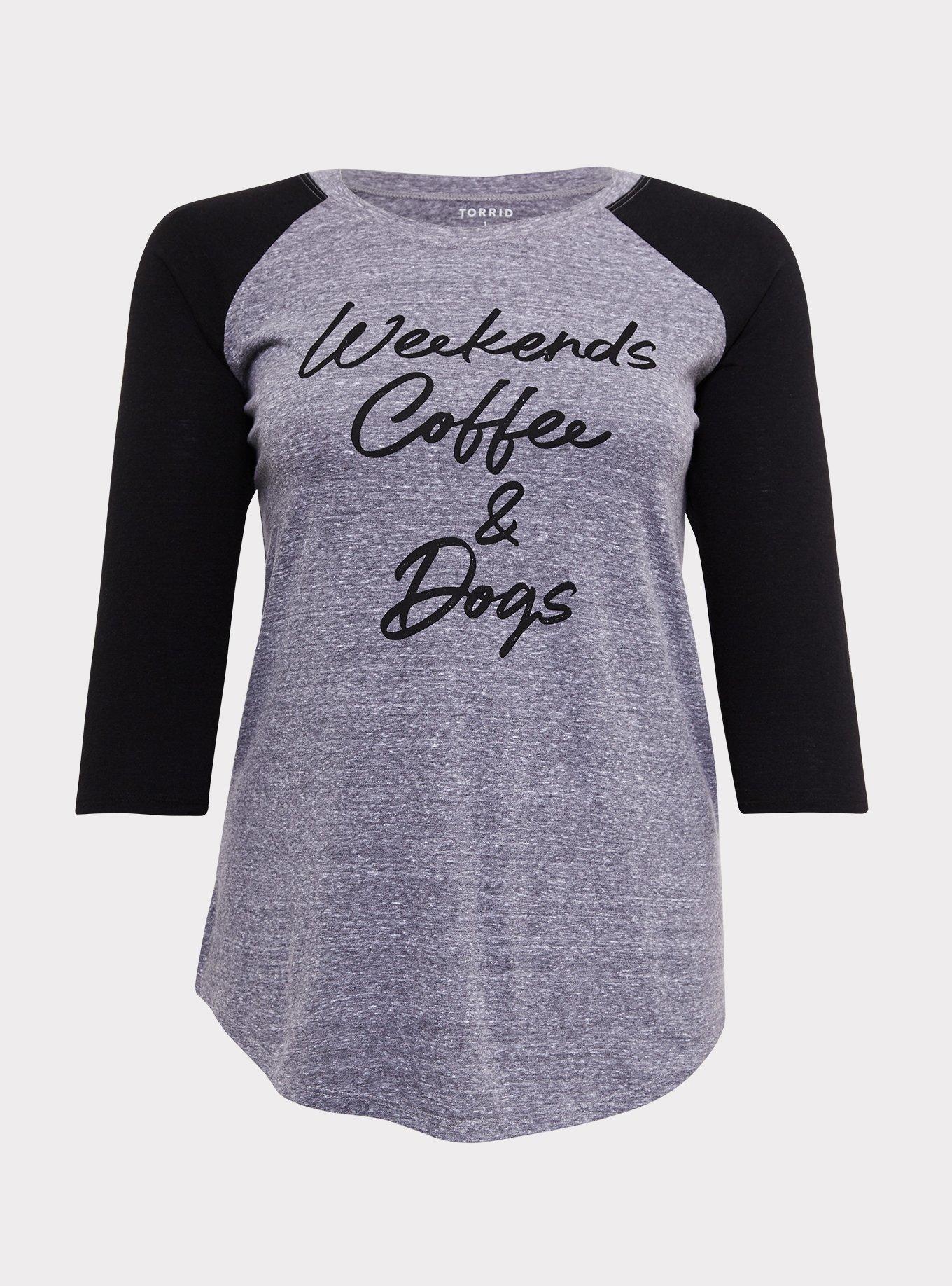 Weekends Coffee & Dogs Grey Triblend Raglan Tee, MEDIUM HEATHER GREY, hi-res