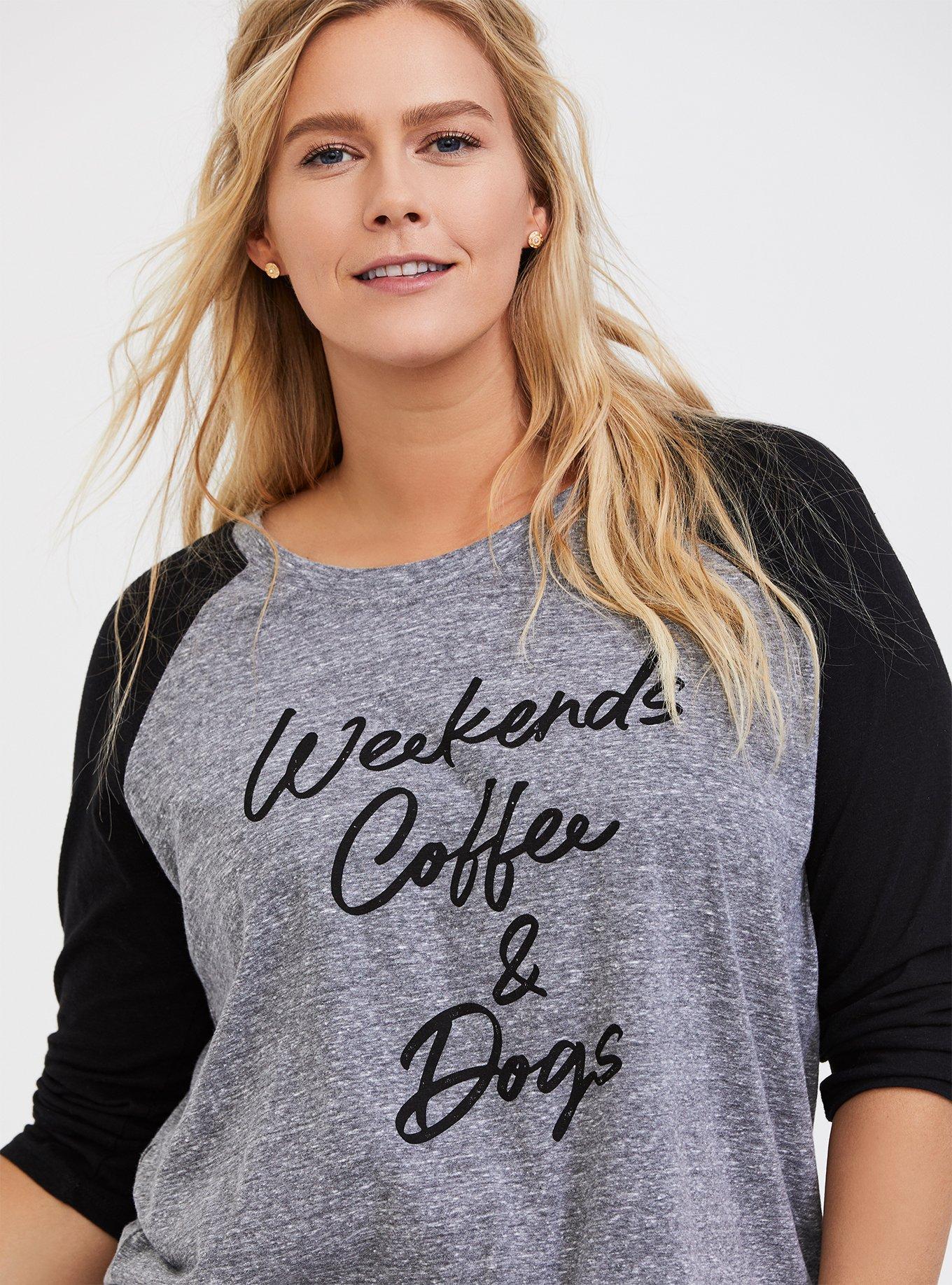 Weekends Coffee & Dogs Grey Triblend Raglan Tee, MEDIUM HEATHER GREY, hi-res