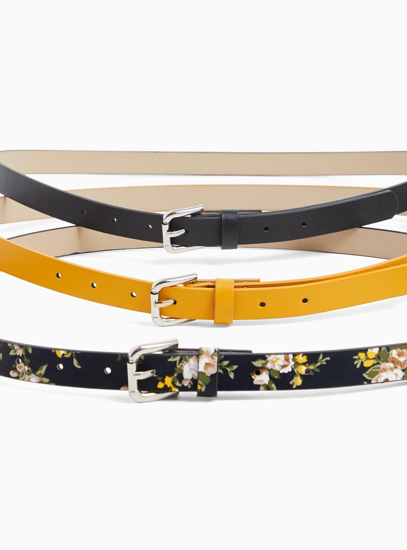 Black Floral Faux Leather Belt Pack - Pack of 3, , alternate