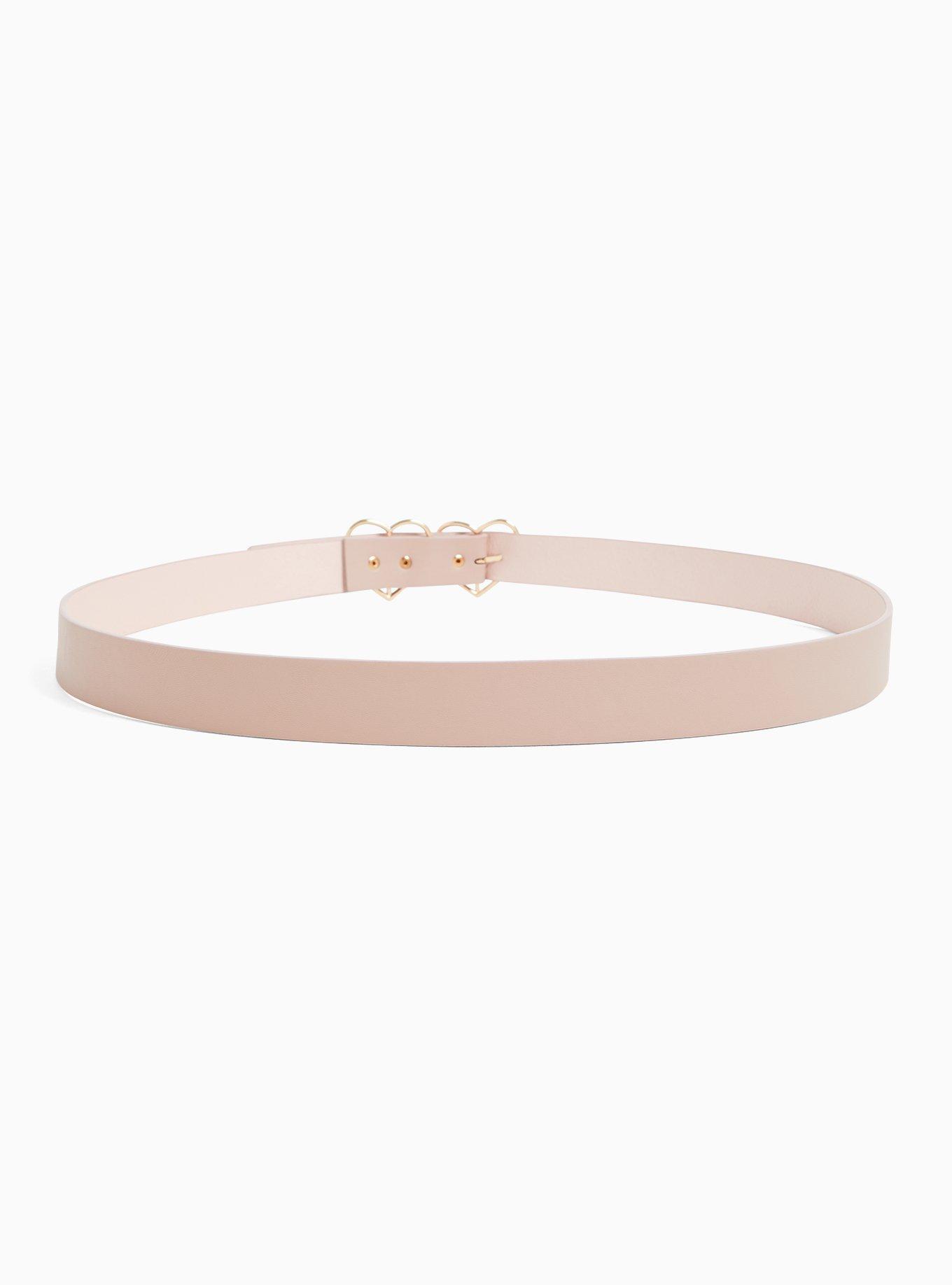 Blush Pink Faux Leather Double Heart Buckle Belt, BLUSH, alternate