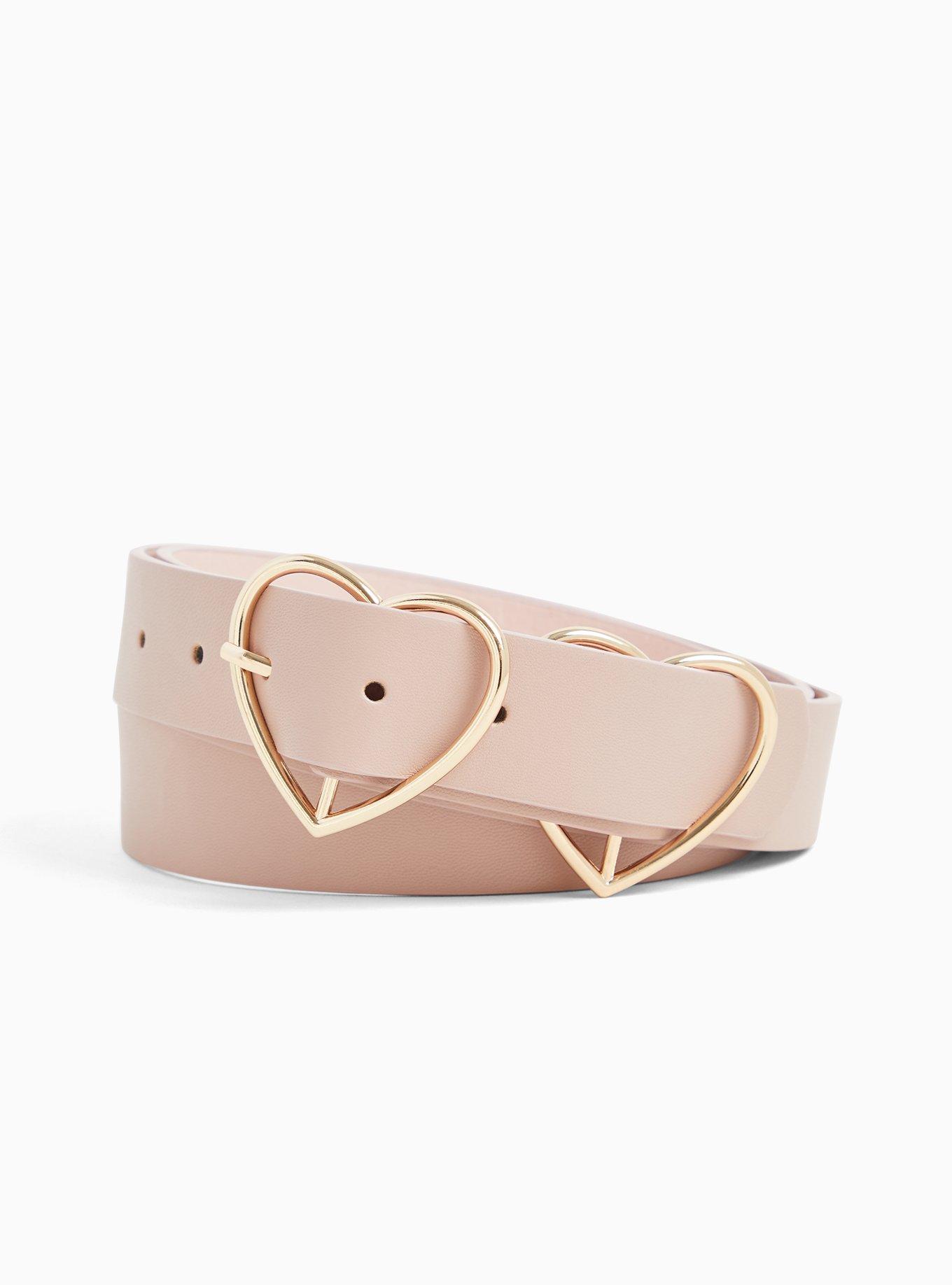Blush Pink Faux Leather Double Heart Buckle Belt, , hi-res