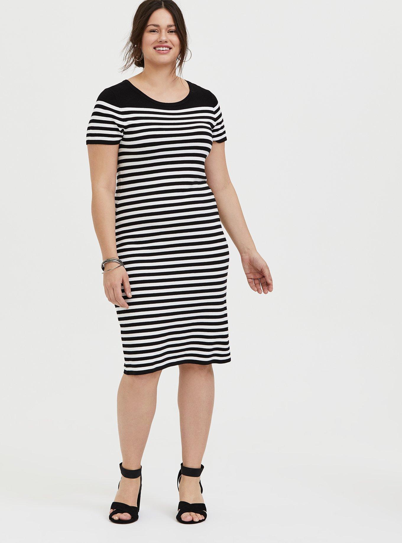Plus Size Black White Stripe Sweater Knit Short Shift Dress Torrid