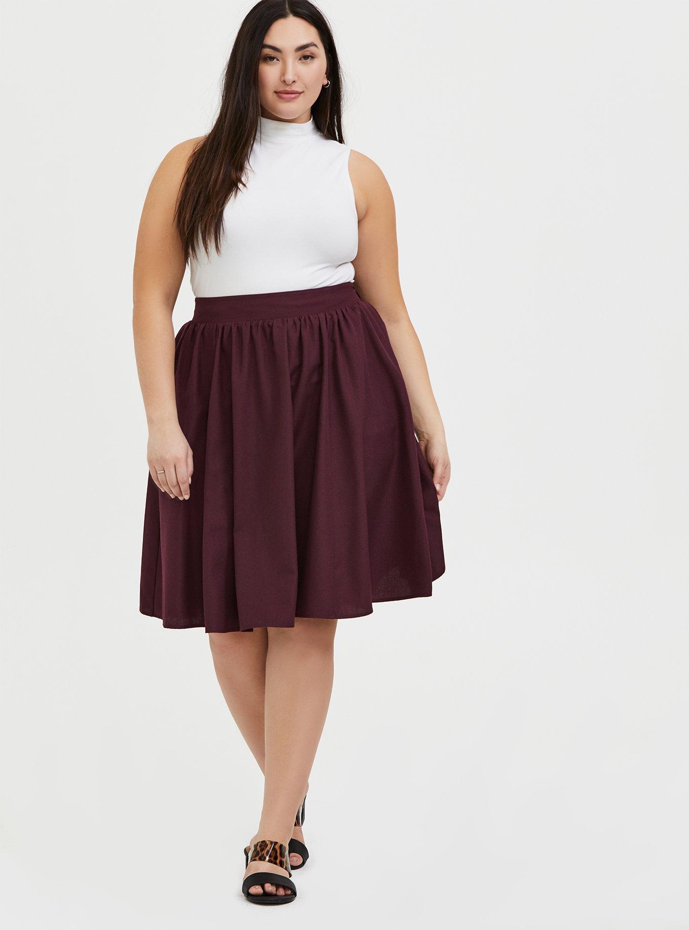 Plus Size - Burgundy Purple Twill Midi Swing Skirt - Torrid