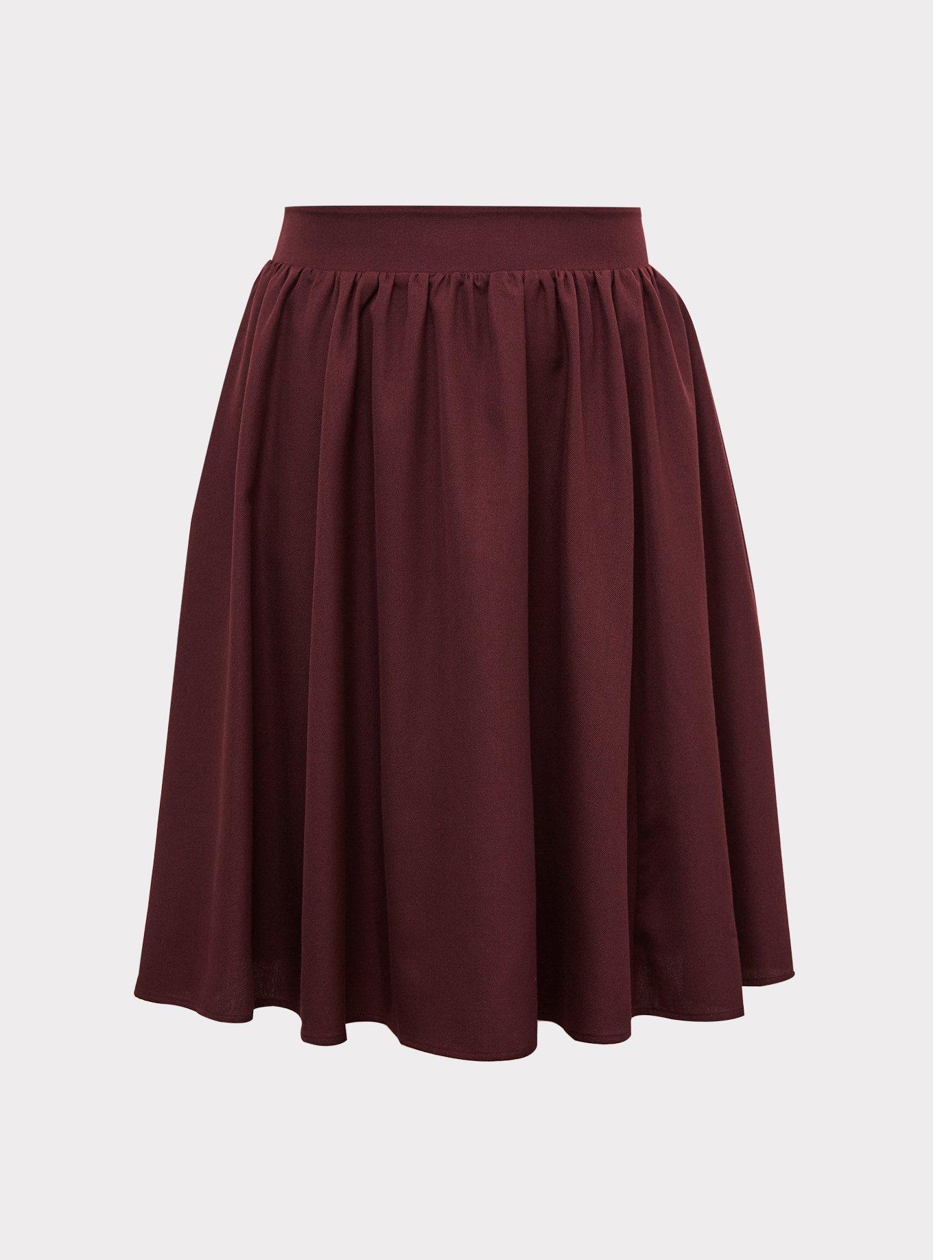 Plus Size Burgundy Purple Twill Midi Swing Skirt Torrid