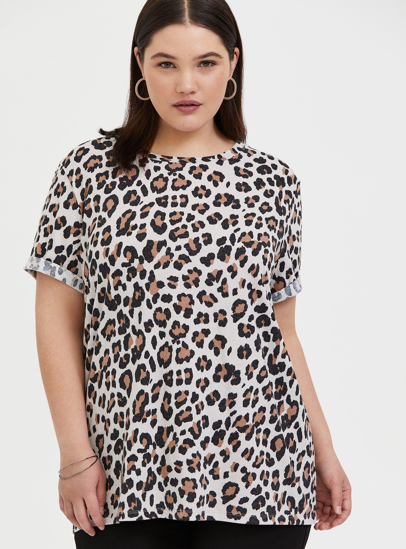Plus Size Relaxed Fit Triblend Crew Neck Tee, LEOPARD BROWN, alternate