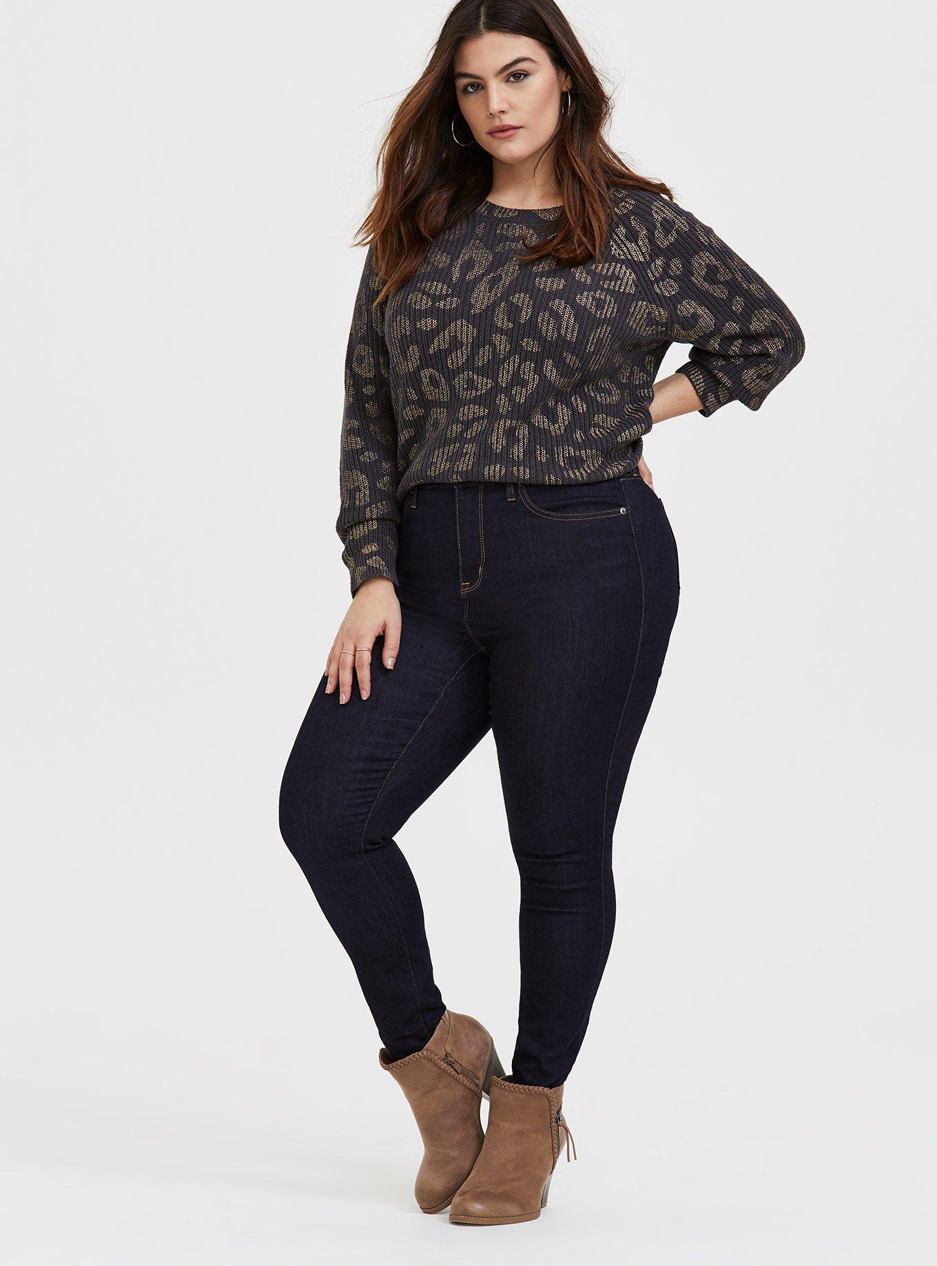 Dark Grey & Gold Foil Leopard Rib Pullover Sweater, LEOPARD, alternate