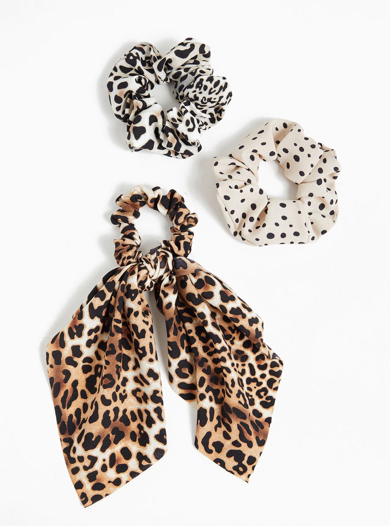 Plus Size Leopard Hair Tie & Scarf Pack - Pack of 3, , hi-res