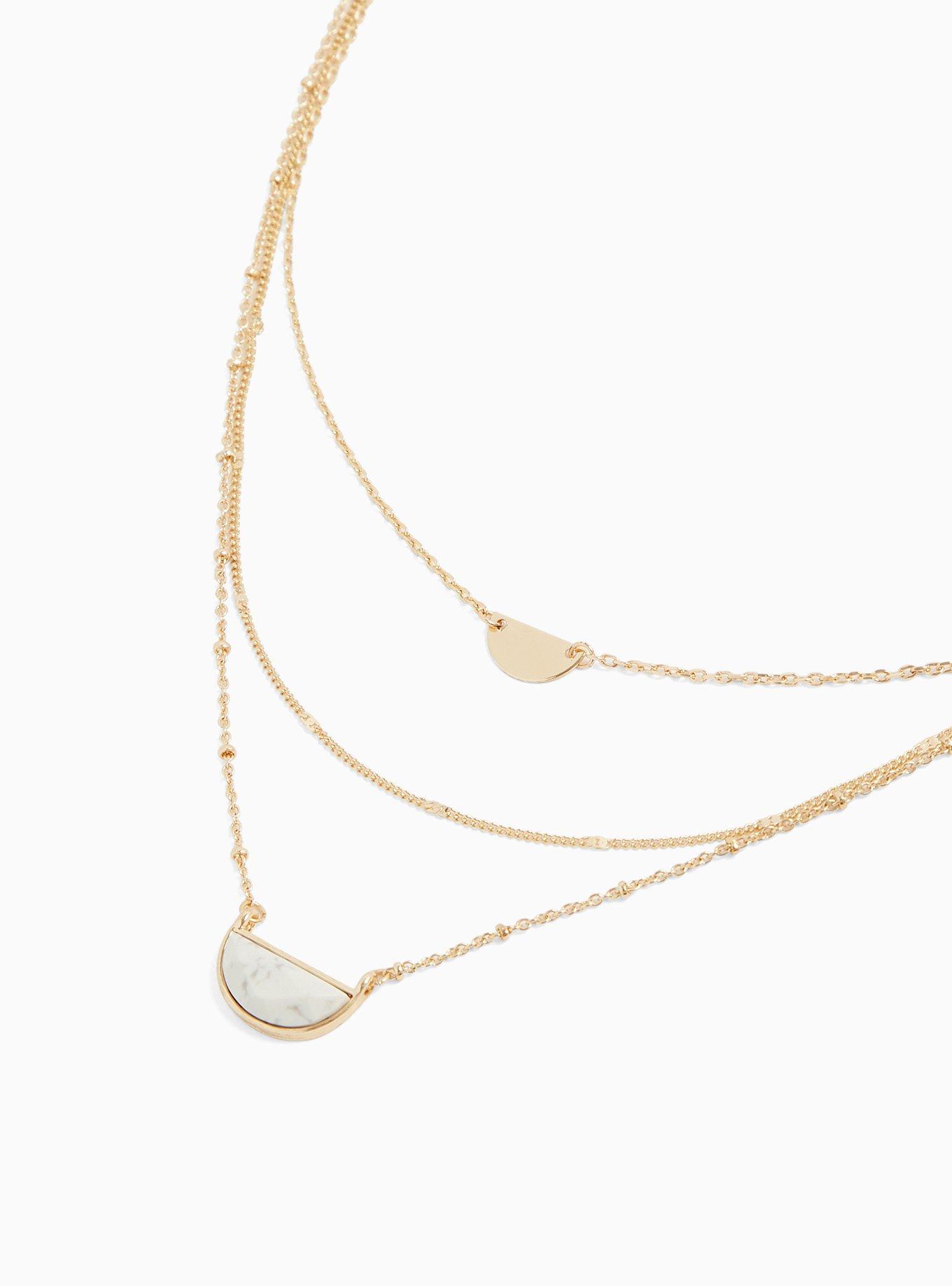 Gold-Tone & White Howlite Half Moon Layered Necklace, , alternate