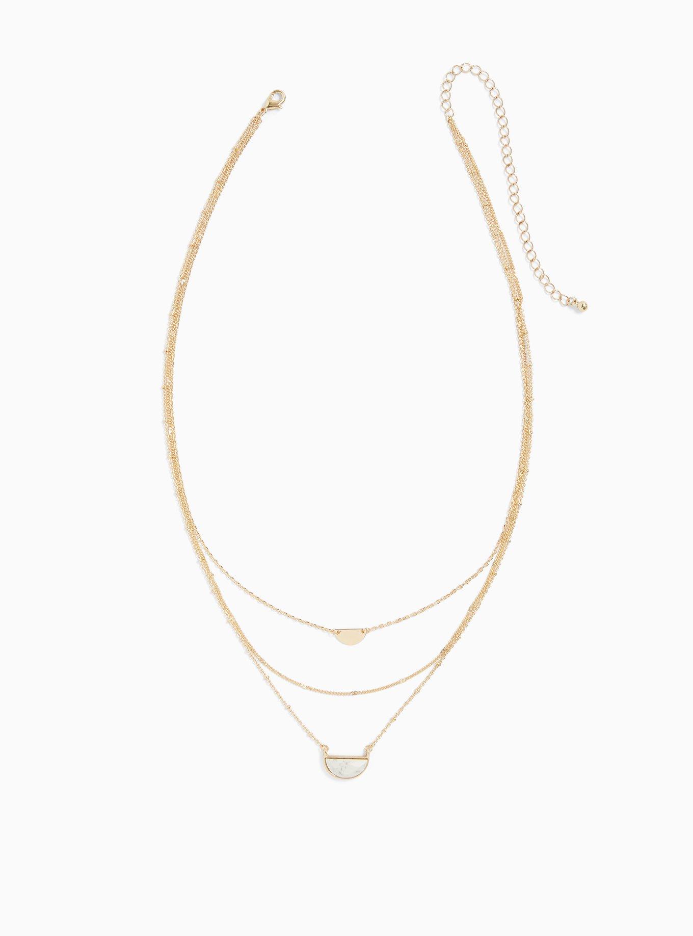 Gold-Tone & White Howlite Half Moon Layered Necklace, , hi-res