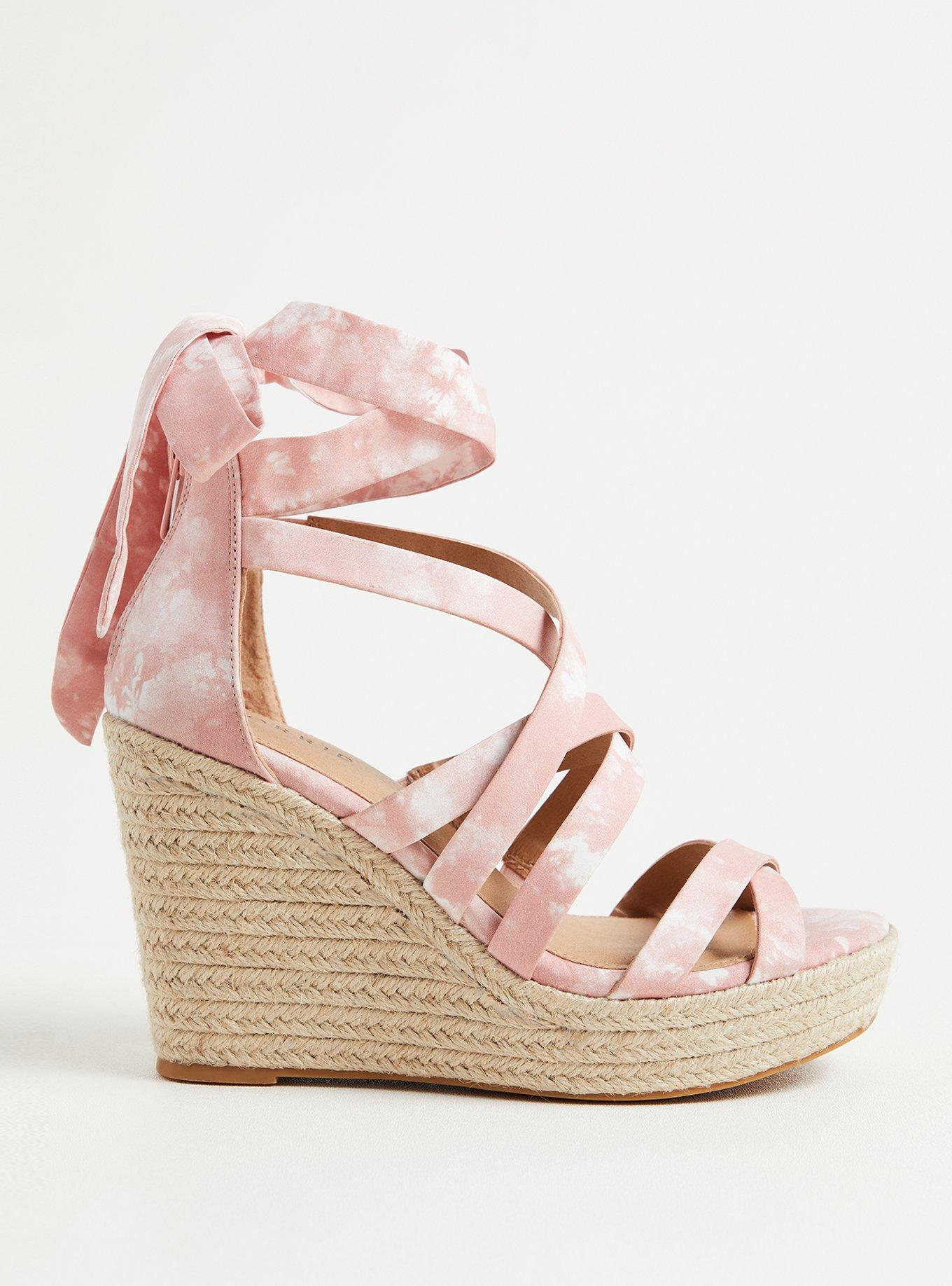 Bamboo Satin Watercolor Print Ankle Wrap Platform Wedge main image 0