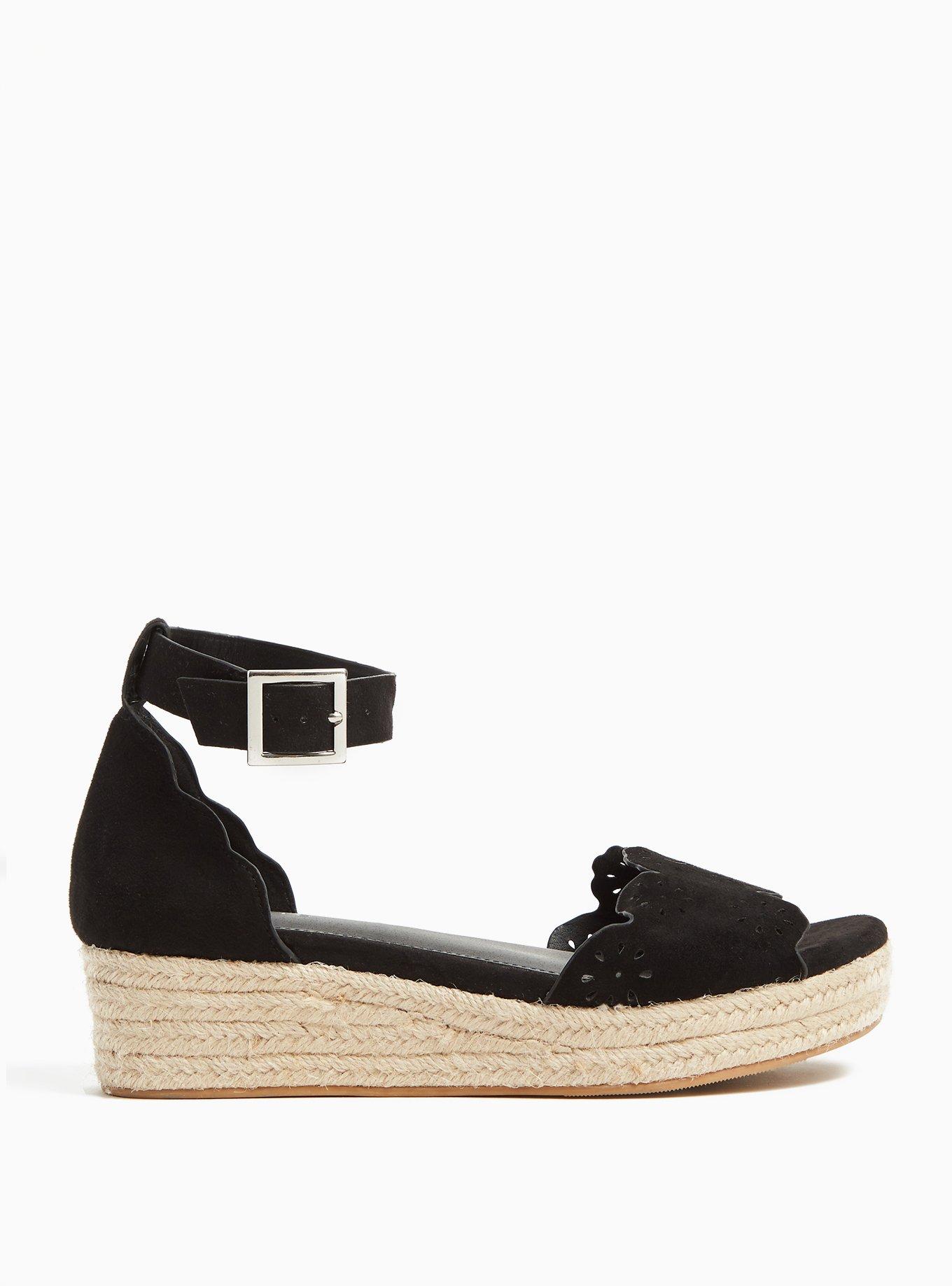 Black Faux Suede Scallop Espadrille Flatform (WW), BLACK, hi-res