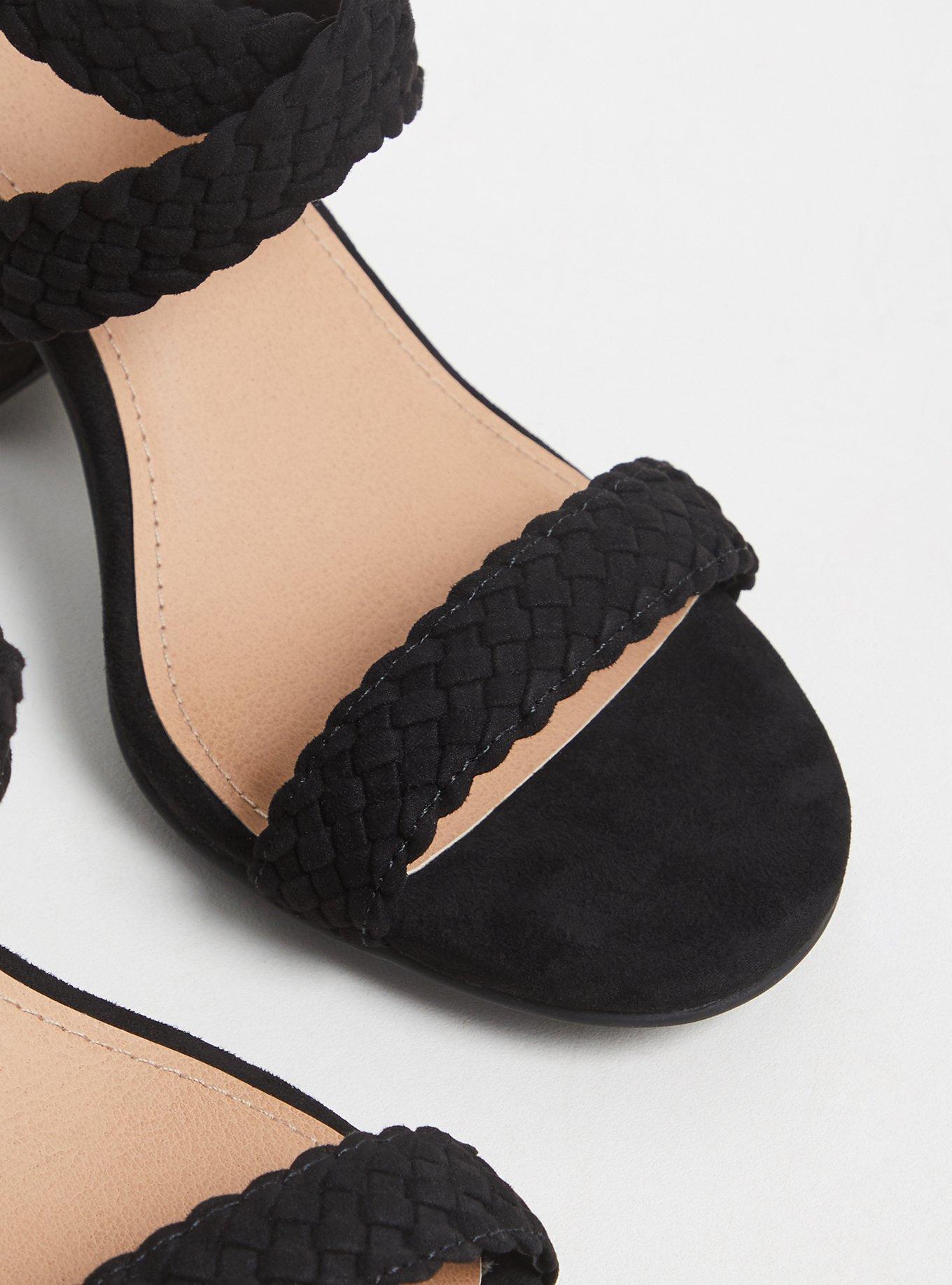 Plus Size Black Faux Suede Braided Strap Cone Heel (WW) , BLACK, alternate