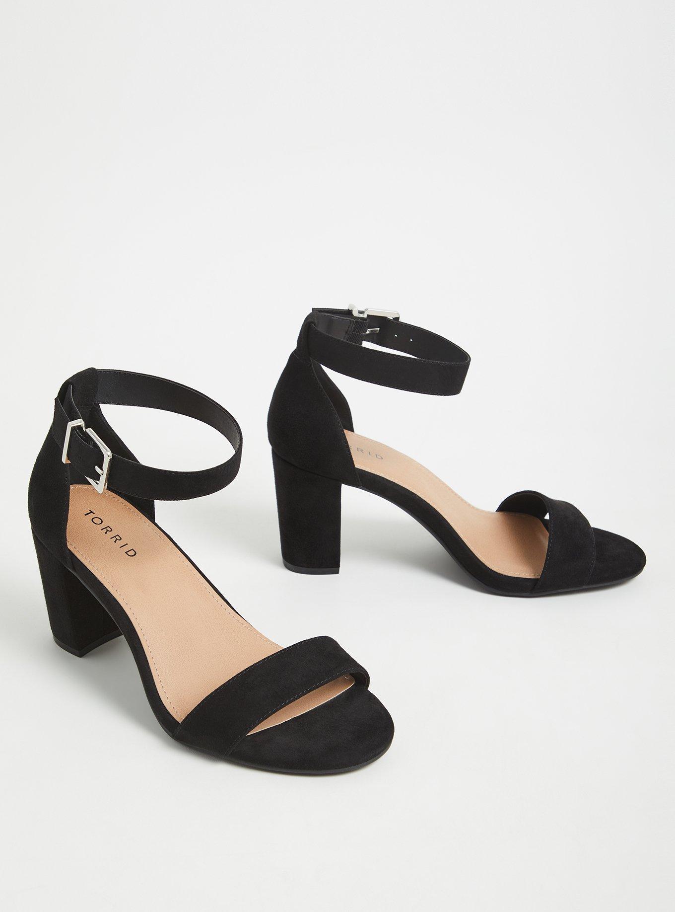Black Faux Suede Ankle Strap Tapered Heel (WW), , alternate