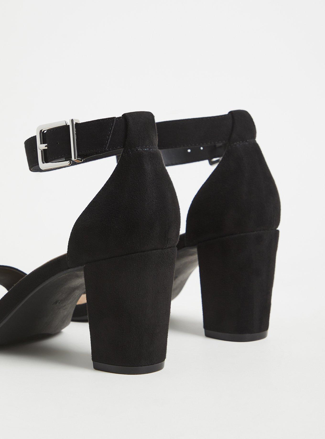 Black Faux Suede Ankle Strap Tapered Heel (WW), , alternate