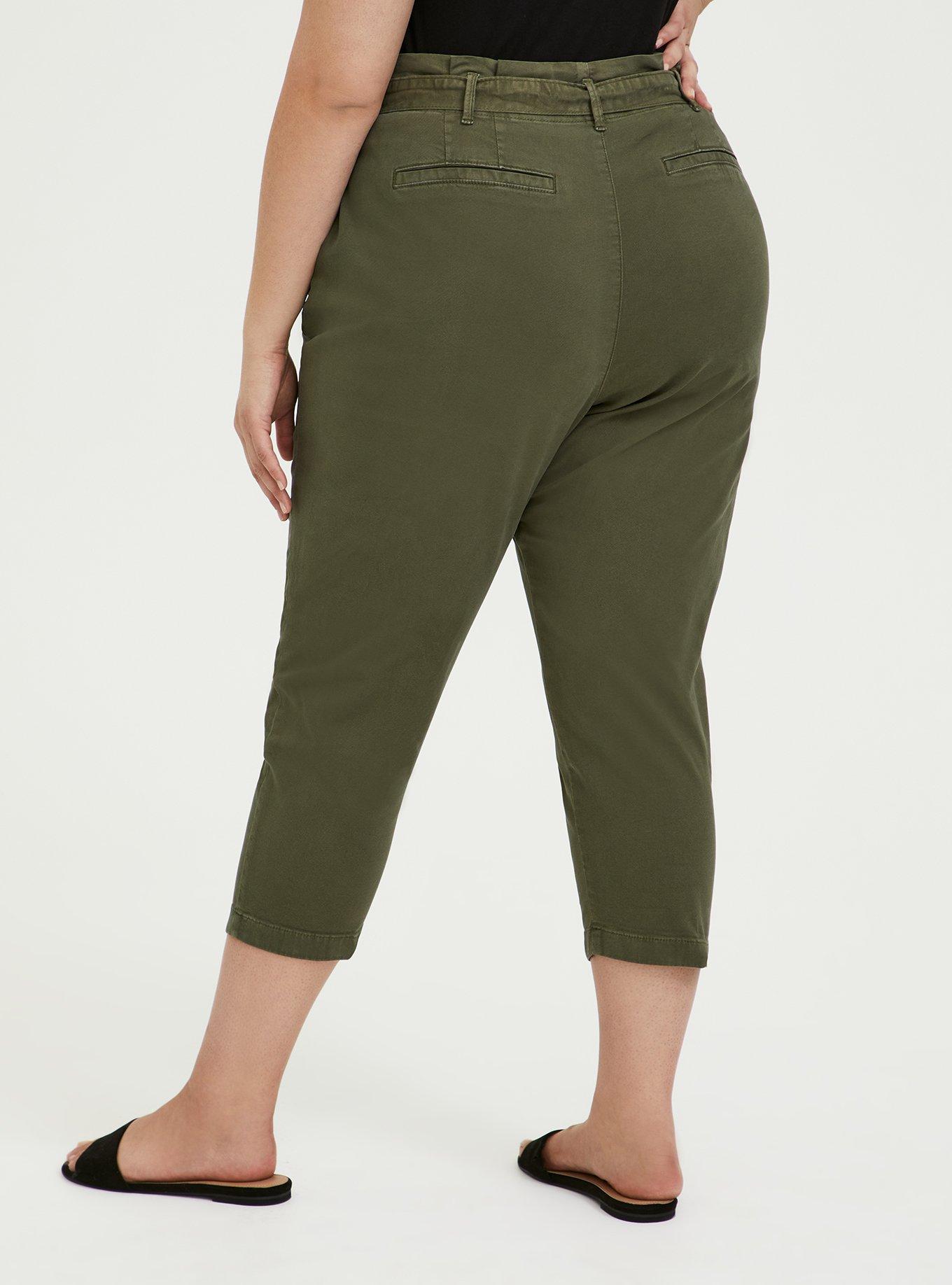 Olive Green Canvas Belted Crop Pant, FALCON, alternate