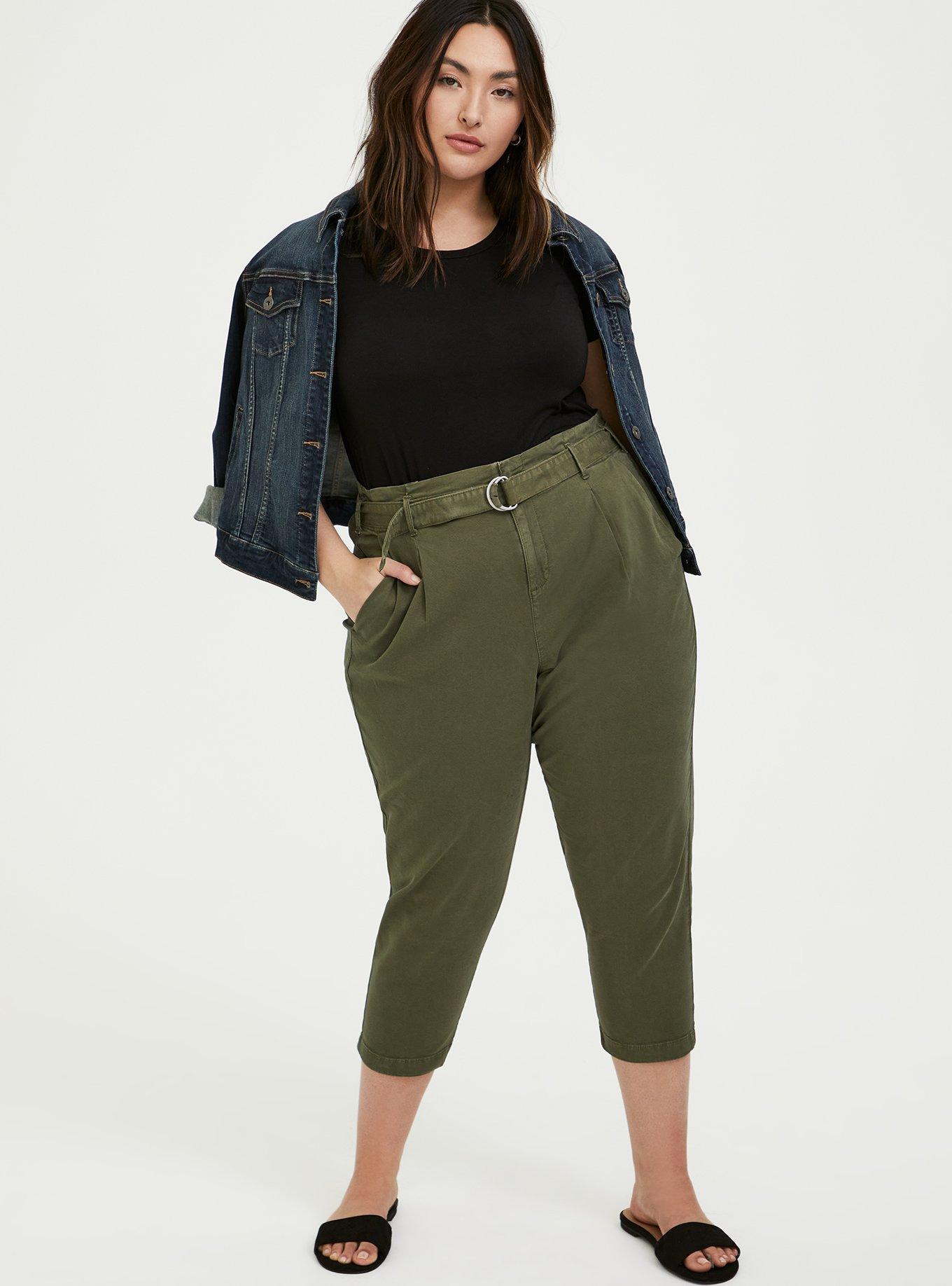 Olive Green Canvas Belted Crop Pant, FALCON, alternate