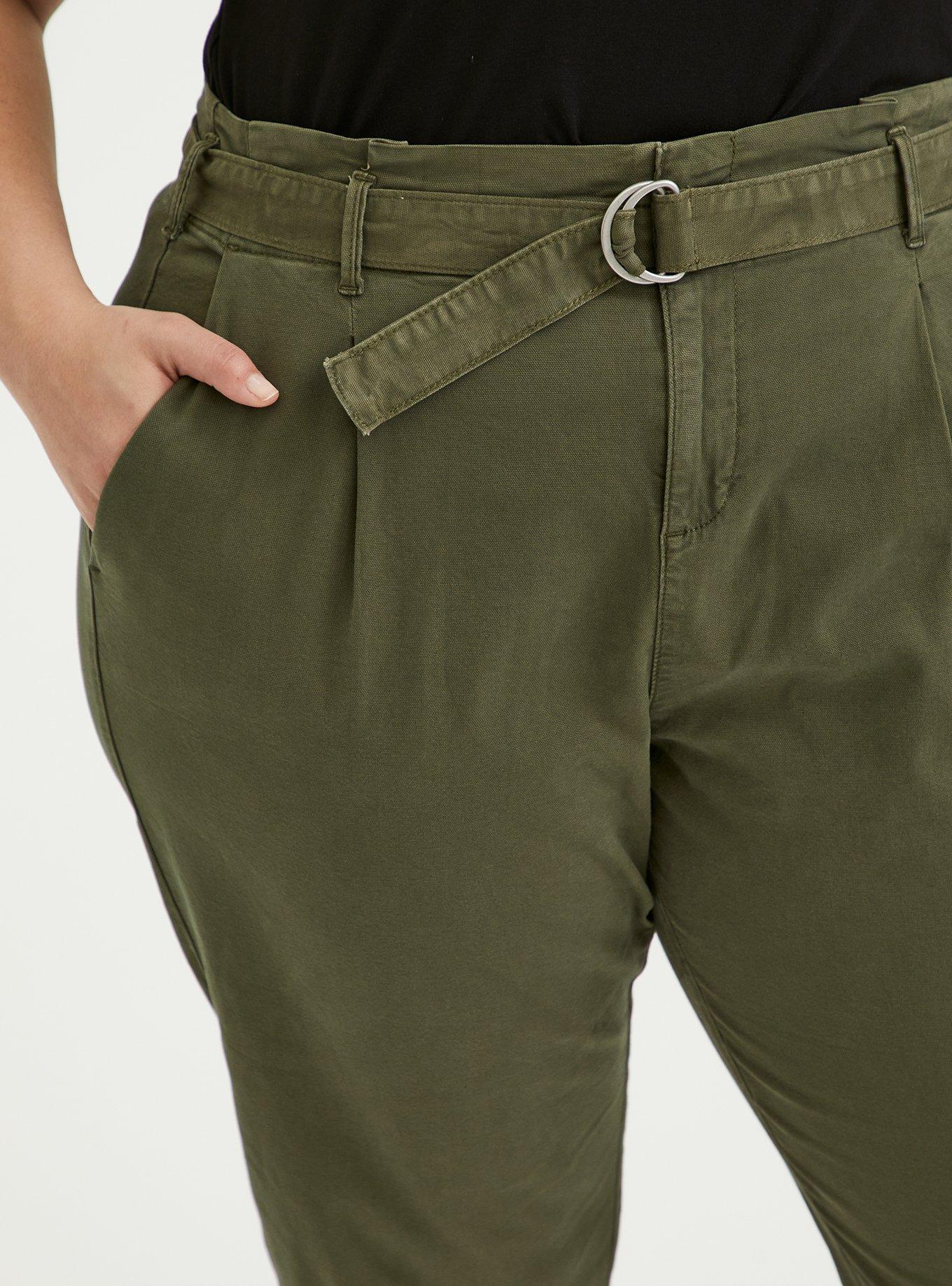 Olive Green Canvas Belted Crop Pant, FALCON, alternate