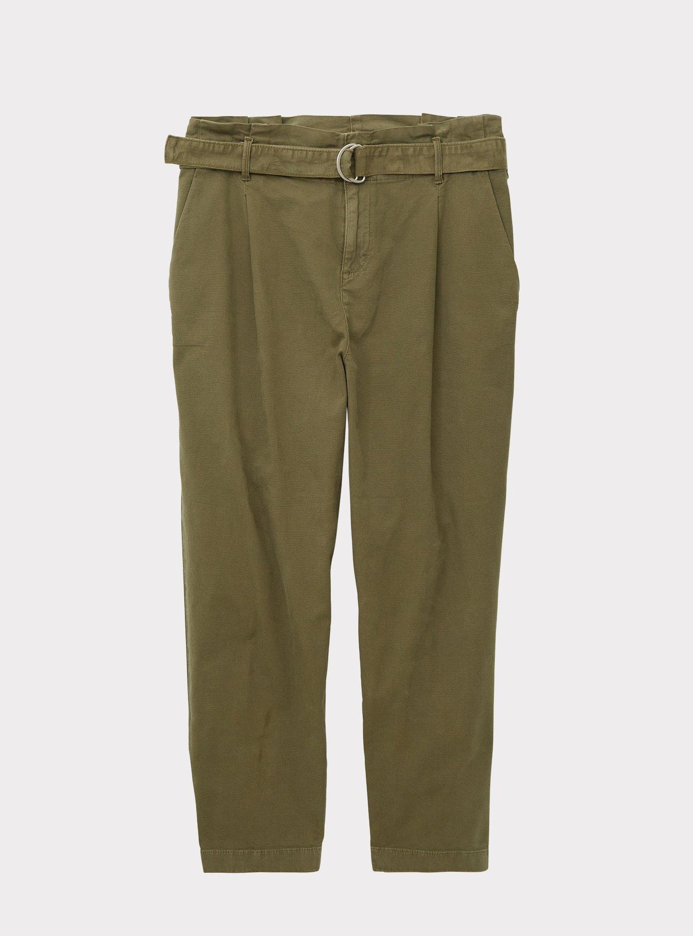 Olive Green Canvas Belted Crop Pant, FALCON, hi-res