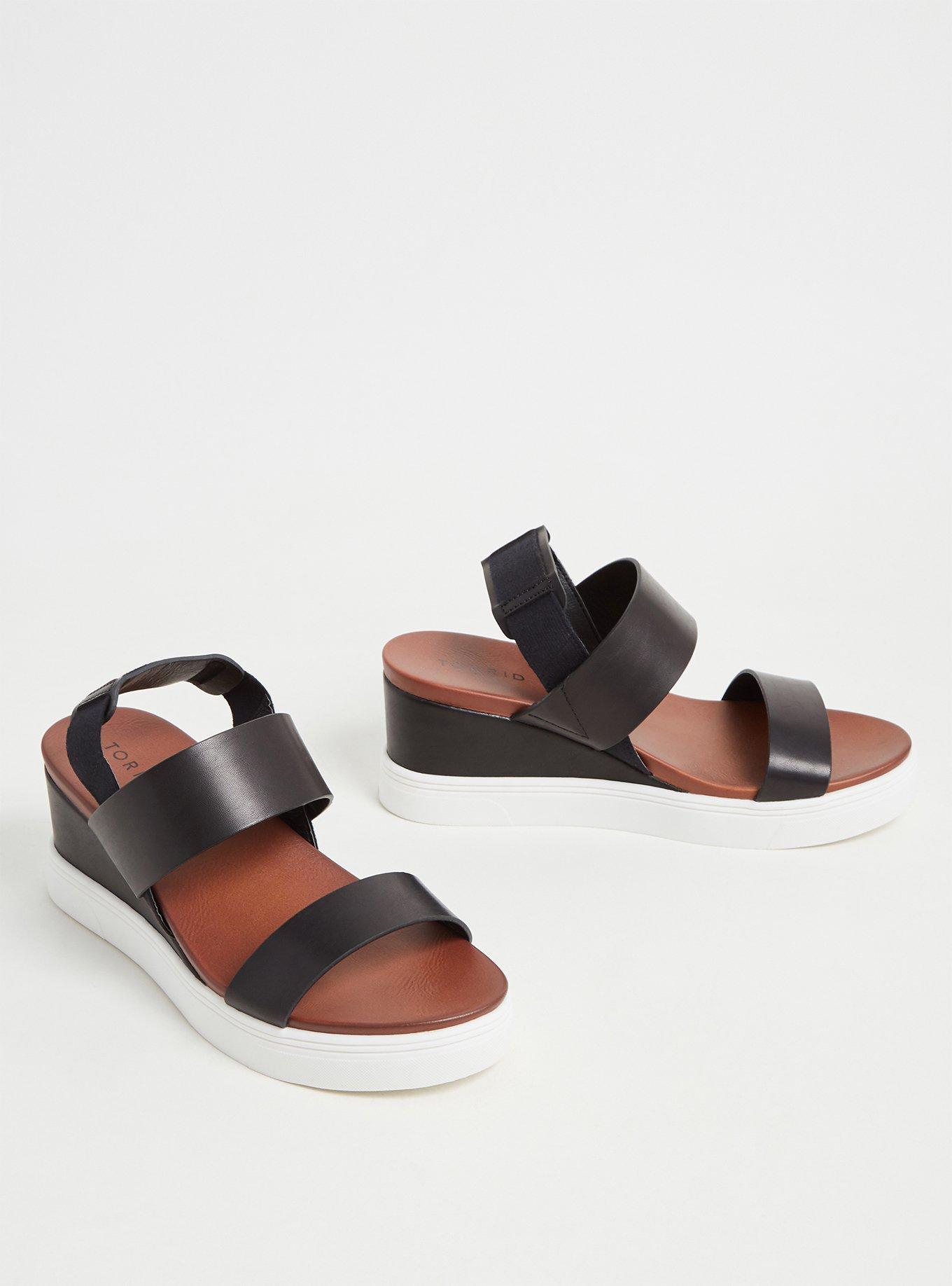 Faux Leather Wedge Sandal (WW), BLACK, alternate