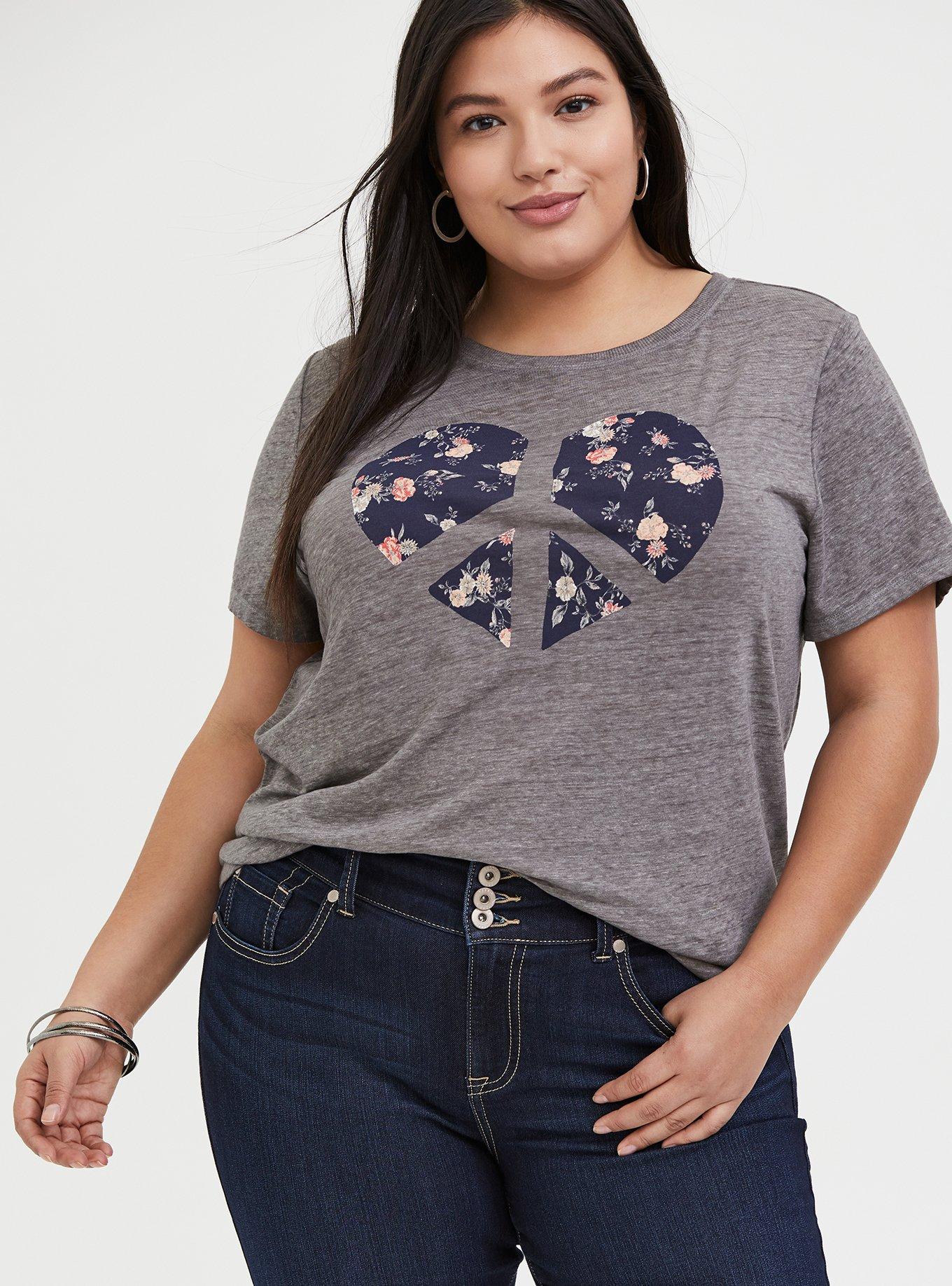 Plus Size - Peace Heart Classic Fit Crew Tee - Vintage Burnout ...