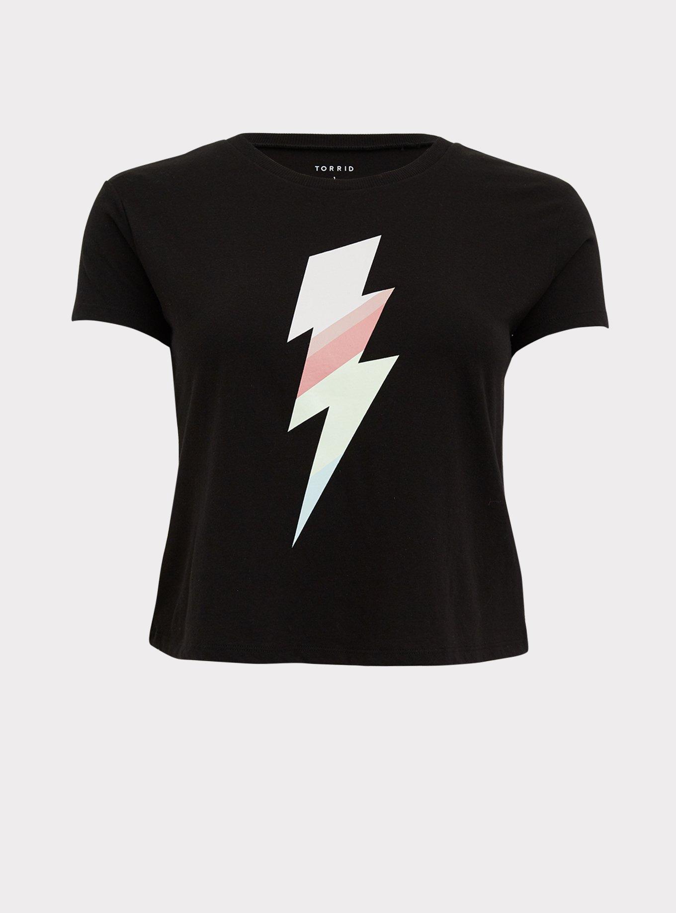 Lightning Bolt Relaxed Fit Crop Crew Tee - Triblend Jersey Black, , hi-res