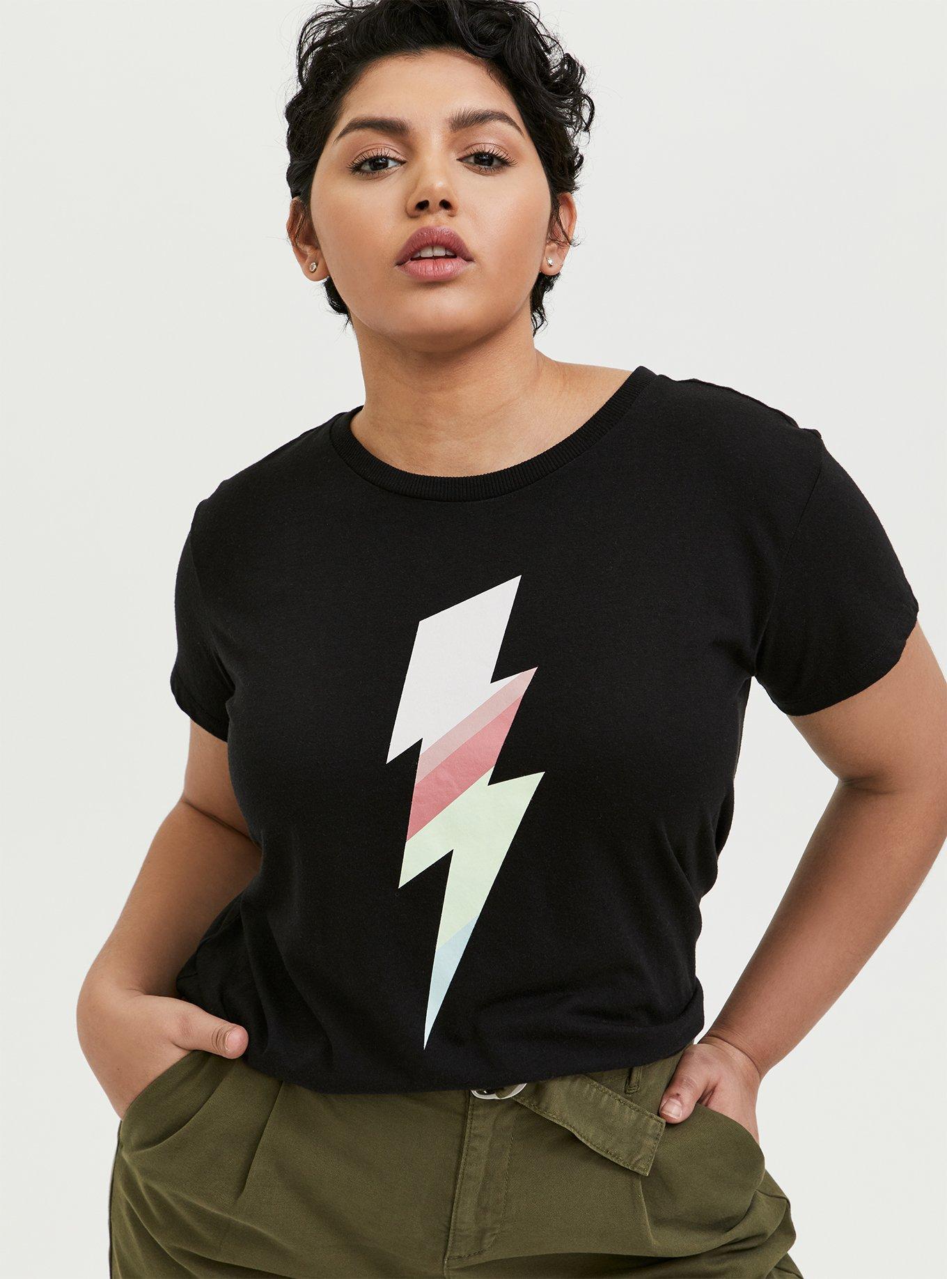 Lightning Bolt Relaxed Fit Crop Crew Tee - Triblend Jersey Black, , hi-res