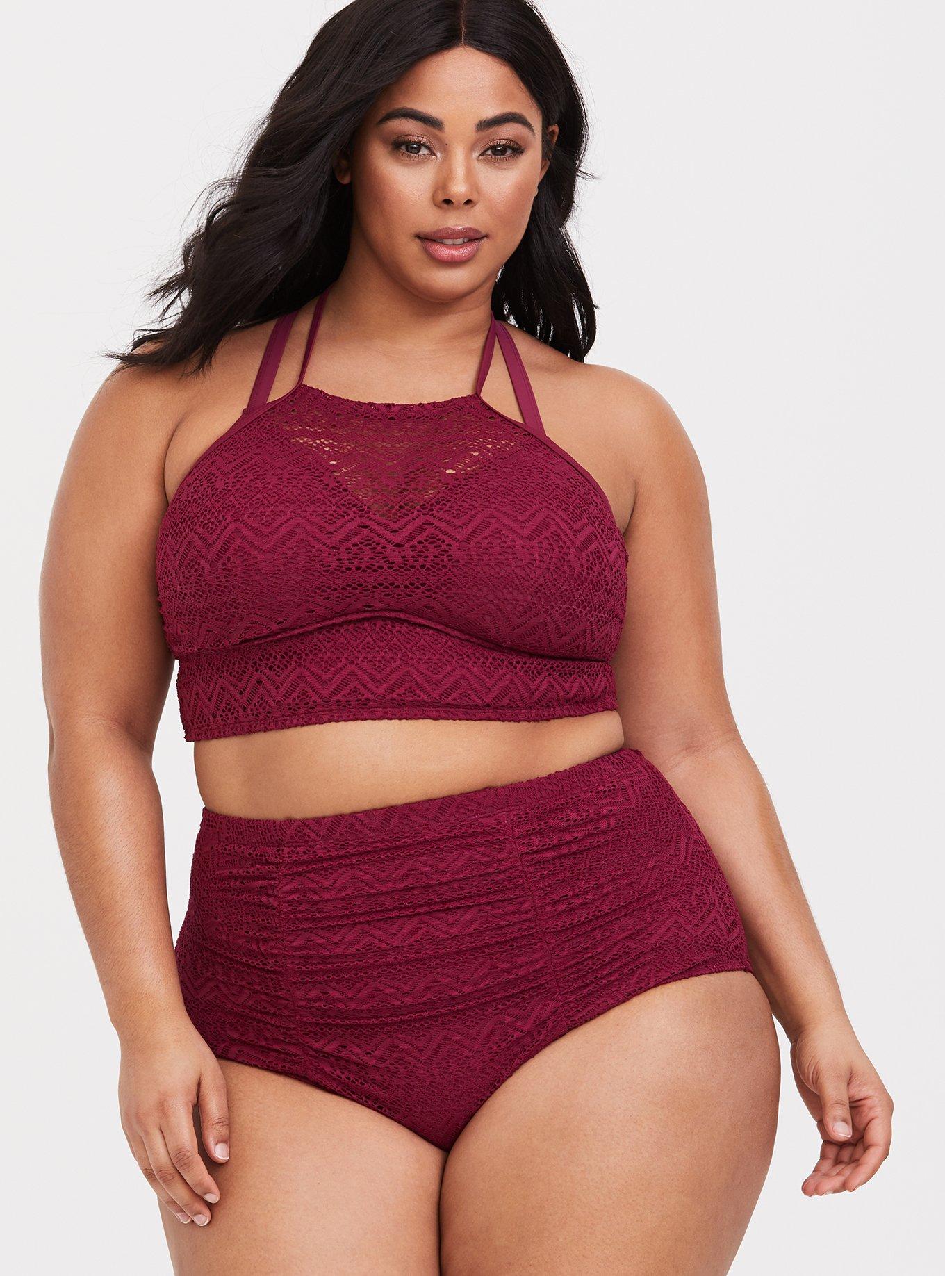 Plus Size Wireless High Neck Crochet Bikini Top Torrid