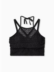 Wireless High Neck Crochet Bikini Top, DEEP BLACK, hi-res