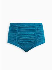 High-Rise Ruched Crochet Swim Bottom, ENAMEL BLUE, hi-res