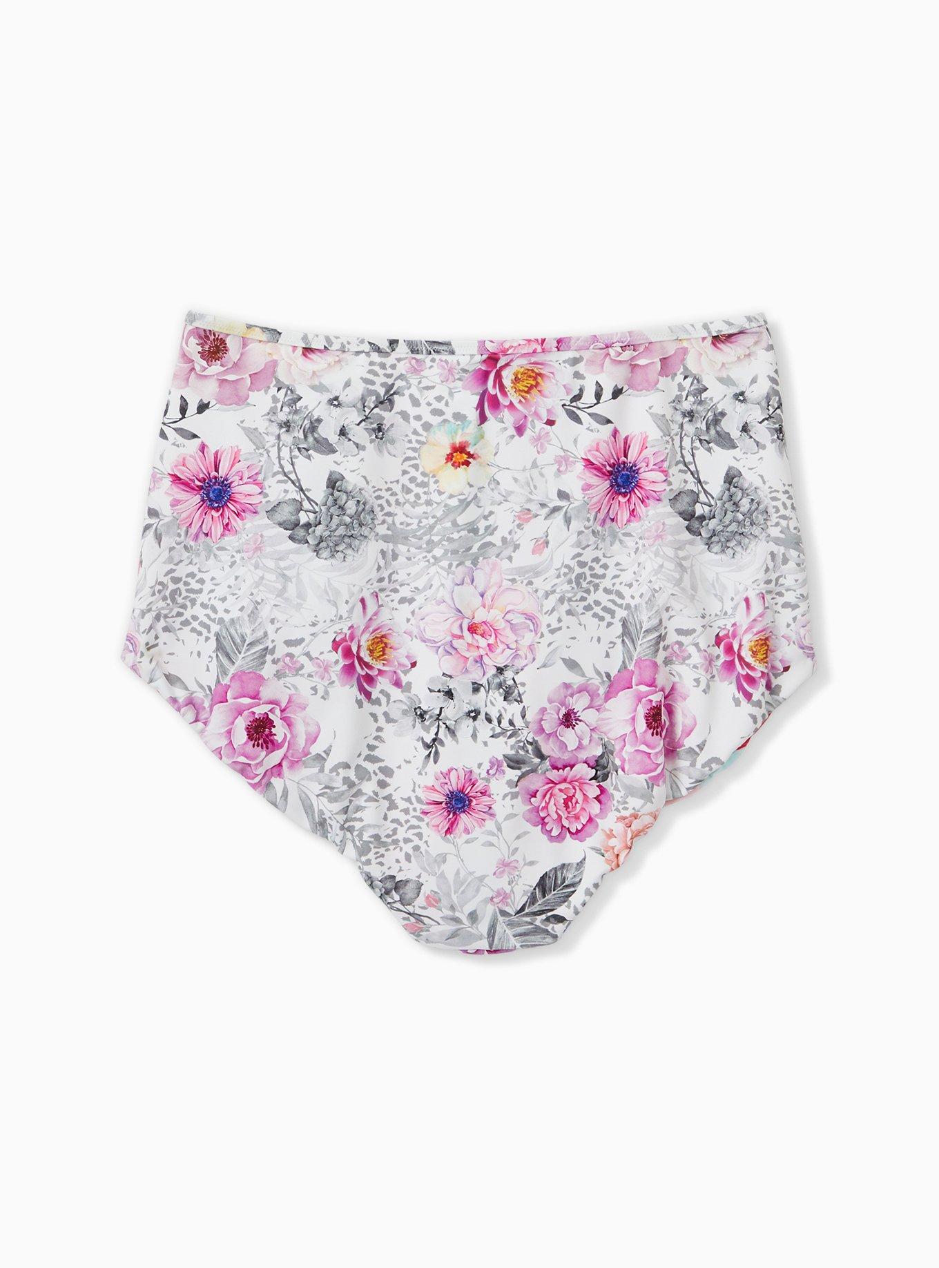 Plus Size Coral Stripe & White Floral Reversible High Waist Swim Bottom, FLORAL STRIPE, alternate
