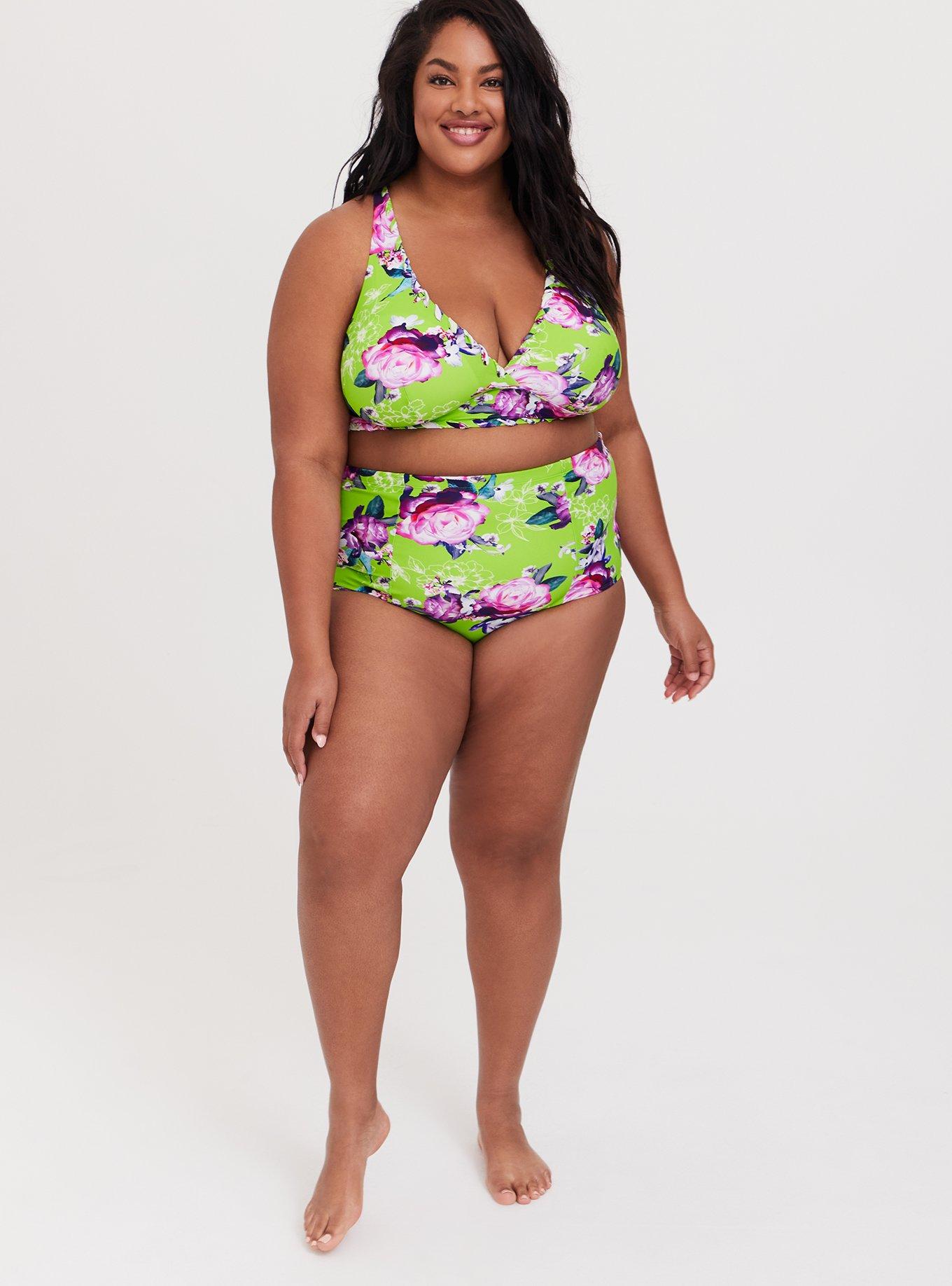 Plus Size - Neon Green Floral Wireless Triangle Bikini Top - Torrid