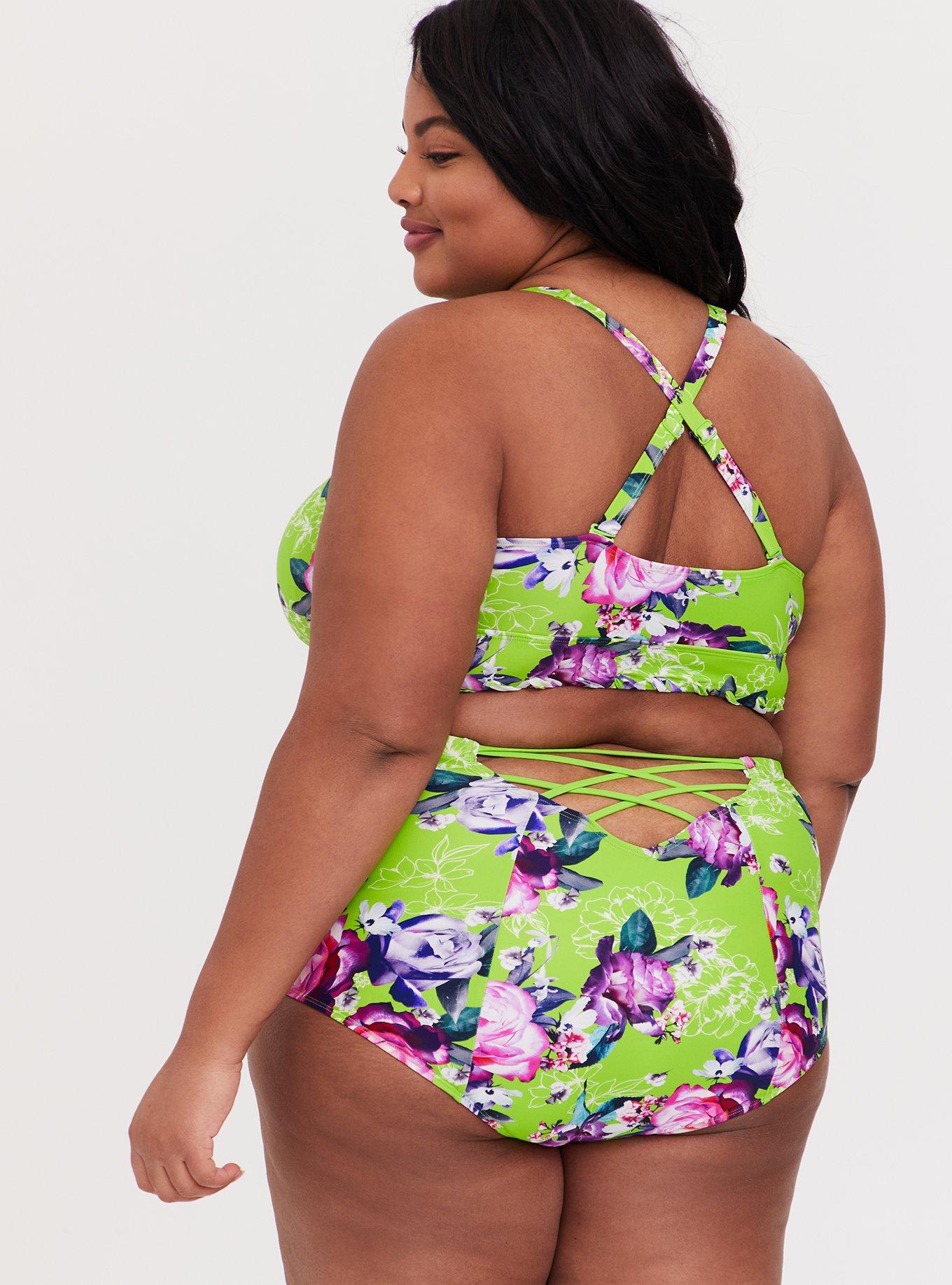 Neon green plus size on sale swimwear