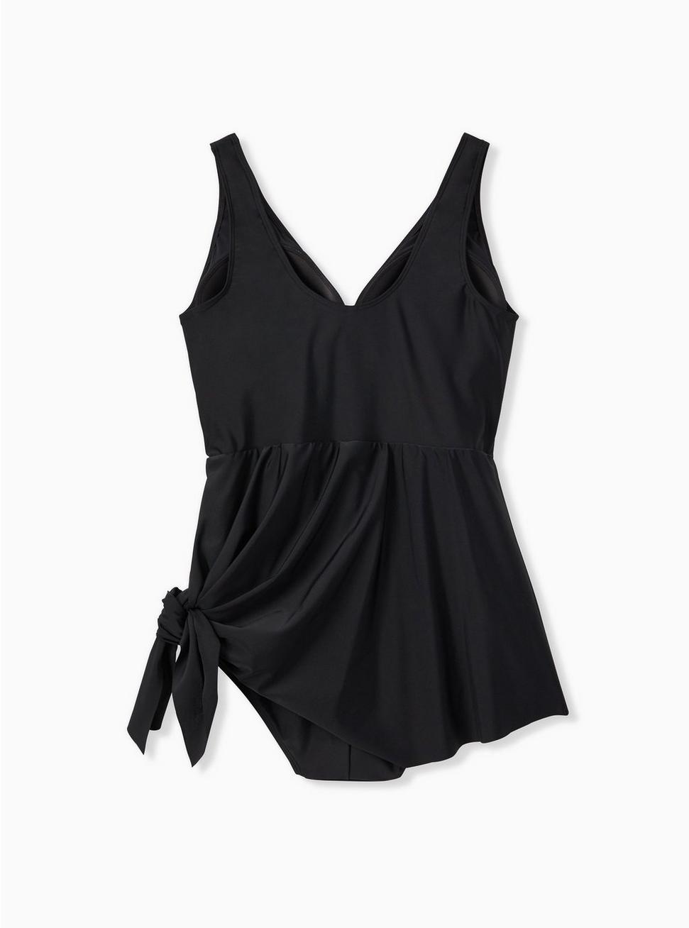 Wireless Short Asymmetrical Twist Front Swim Dress With Brief, DEEP BLACK, alternate