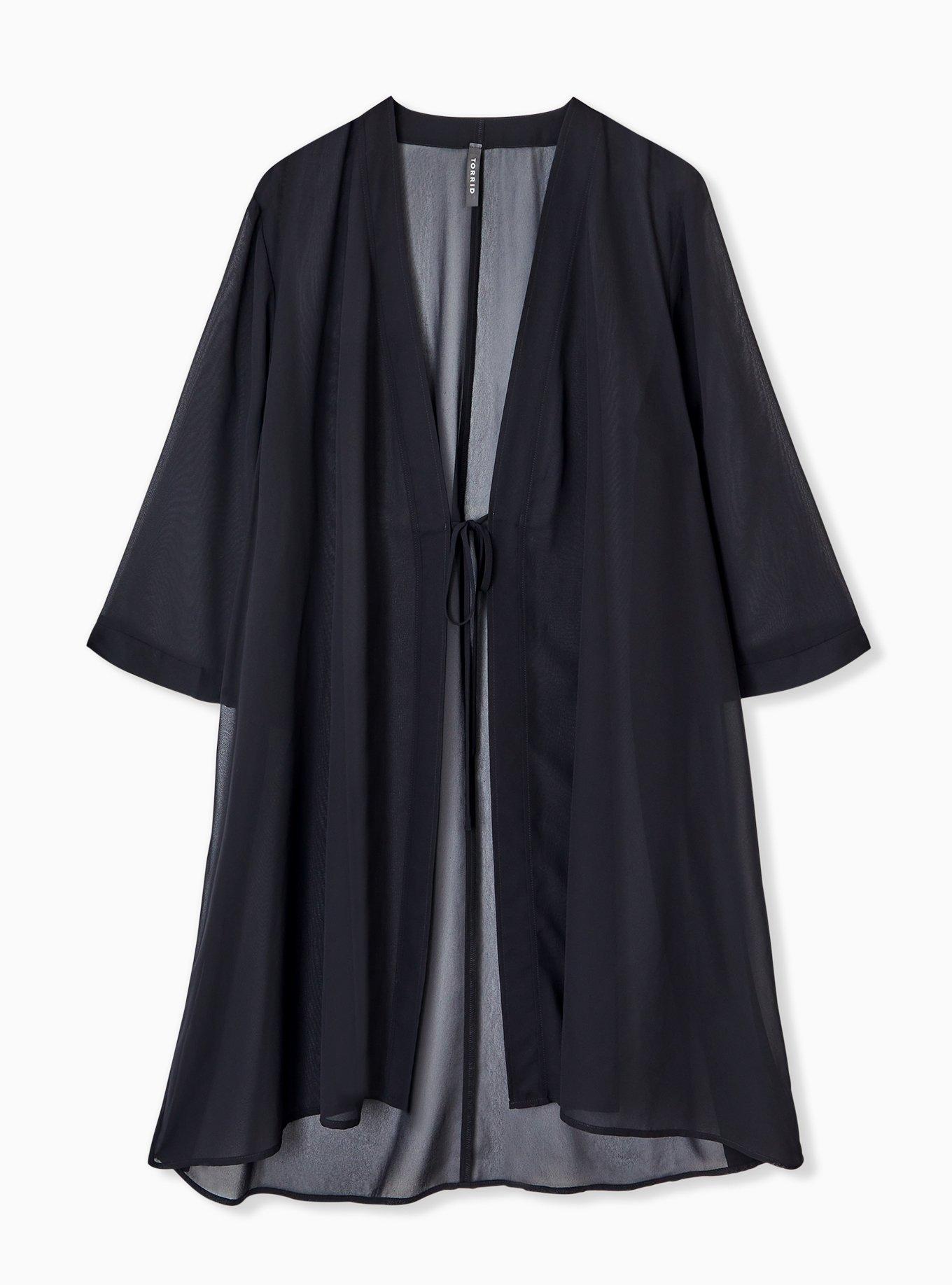 Plus Size Mini Chiffon Coverup Kimono, DEEP BLACK, alternate