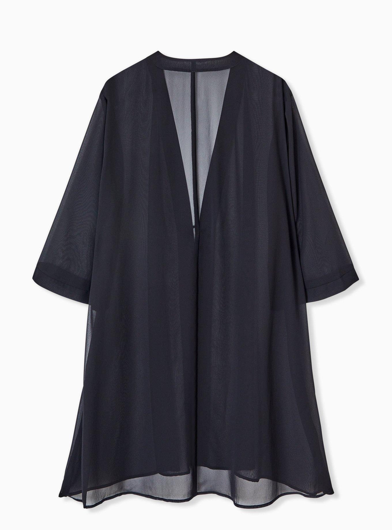 Plus Size Mini Chiffon Coverup Kimono, DEEP BLACK, alternate